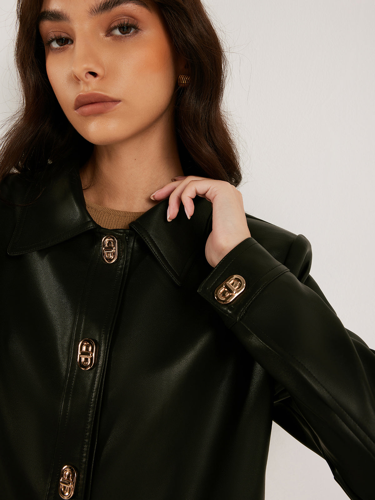 Metal-Button PU Leather Short Jacket Metal-Button PU Leather Short Jacket