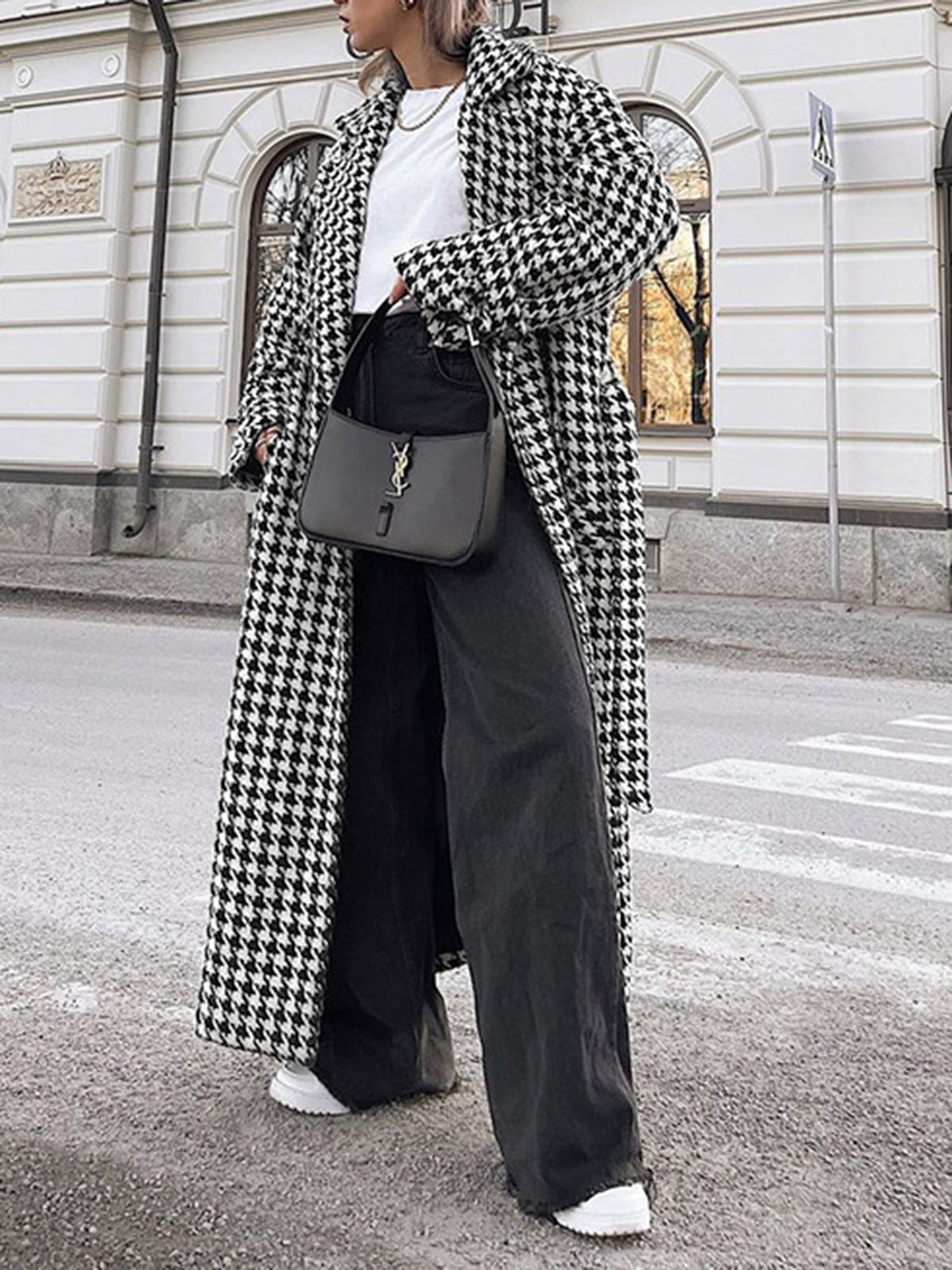 Oversized Houndstooth Tweed Trench Coat Oversized Houndstooth Tweed Trench Coat