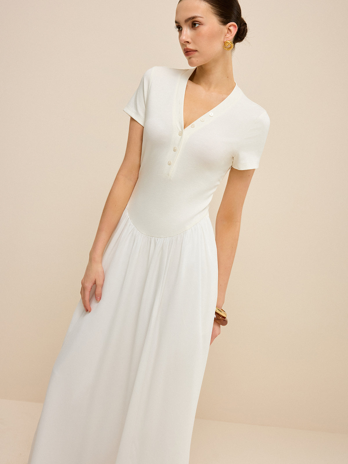 Button-Placket V-Neck Maxi Dress Button-Placket V-Neck Maxi Dress