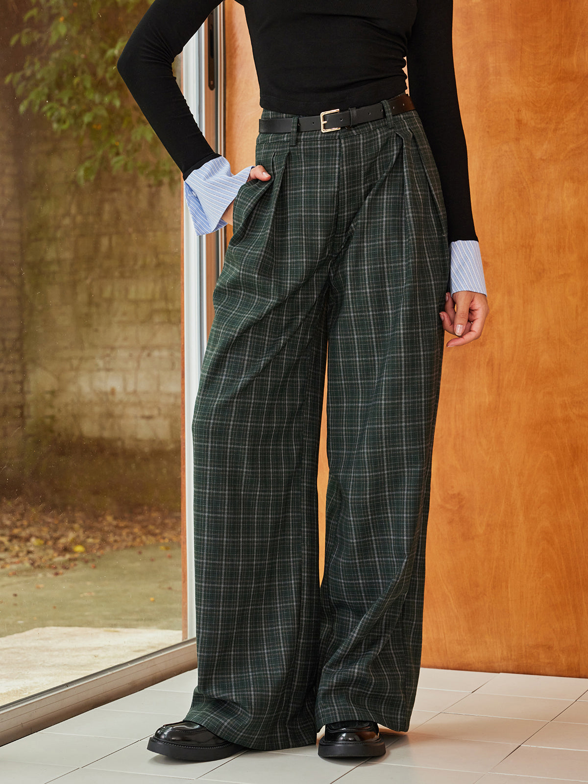 Vintage Plaid Belted Wide-Leg Pants Vintage Plaid Belted Wide-Leg Pants
