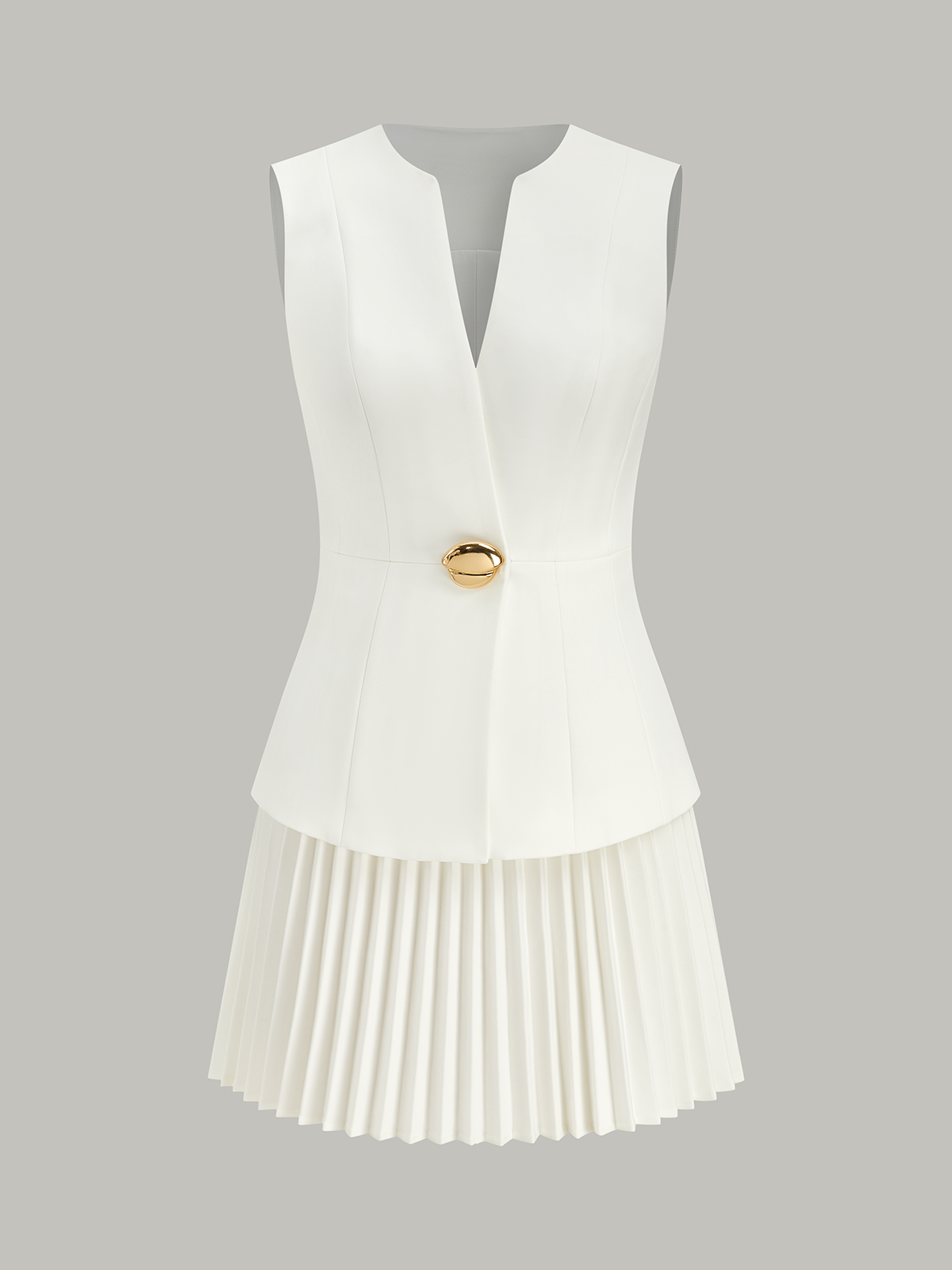 Sleeveless Metal Detail Pleated Mini Dress Sleeveless Metal Detail Pleated Mini Dress