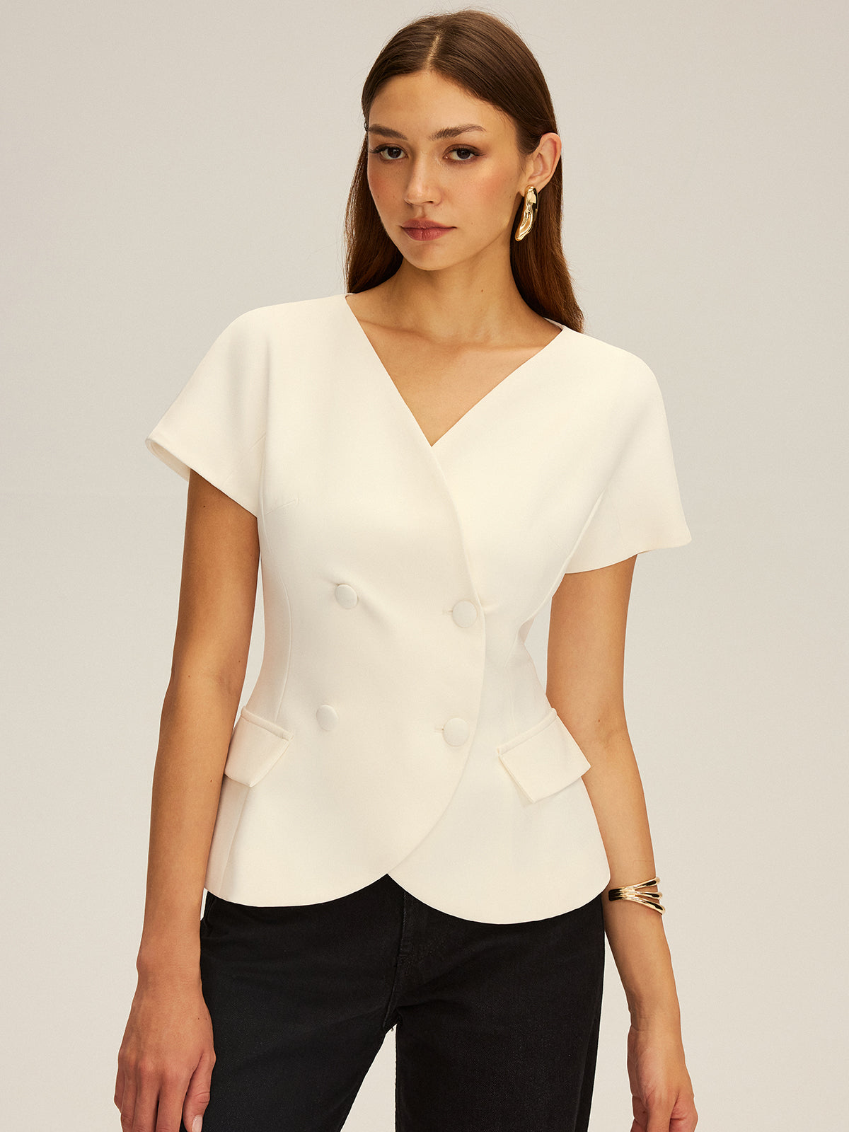 Double-Breasted Short-Sleeve Blazer Double-Breasted Short-Sleeve Blazer