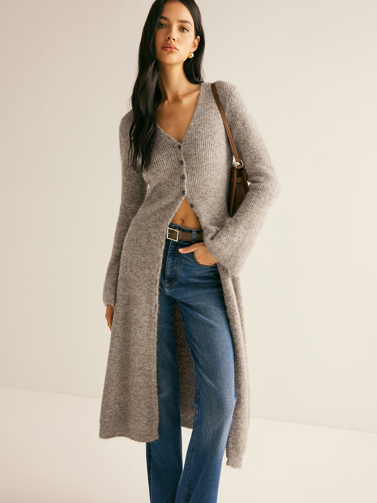 Stacking V-Neck Split Breasted Sweater Dress Stacking V-Neck Split Breasted Sweater Dress