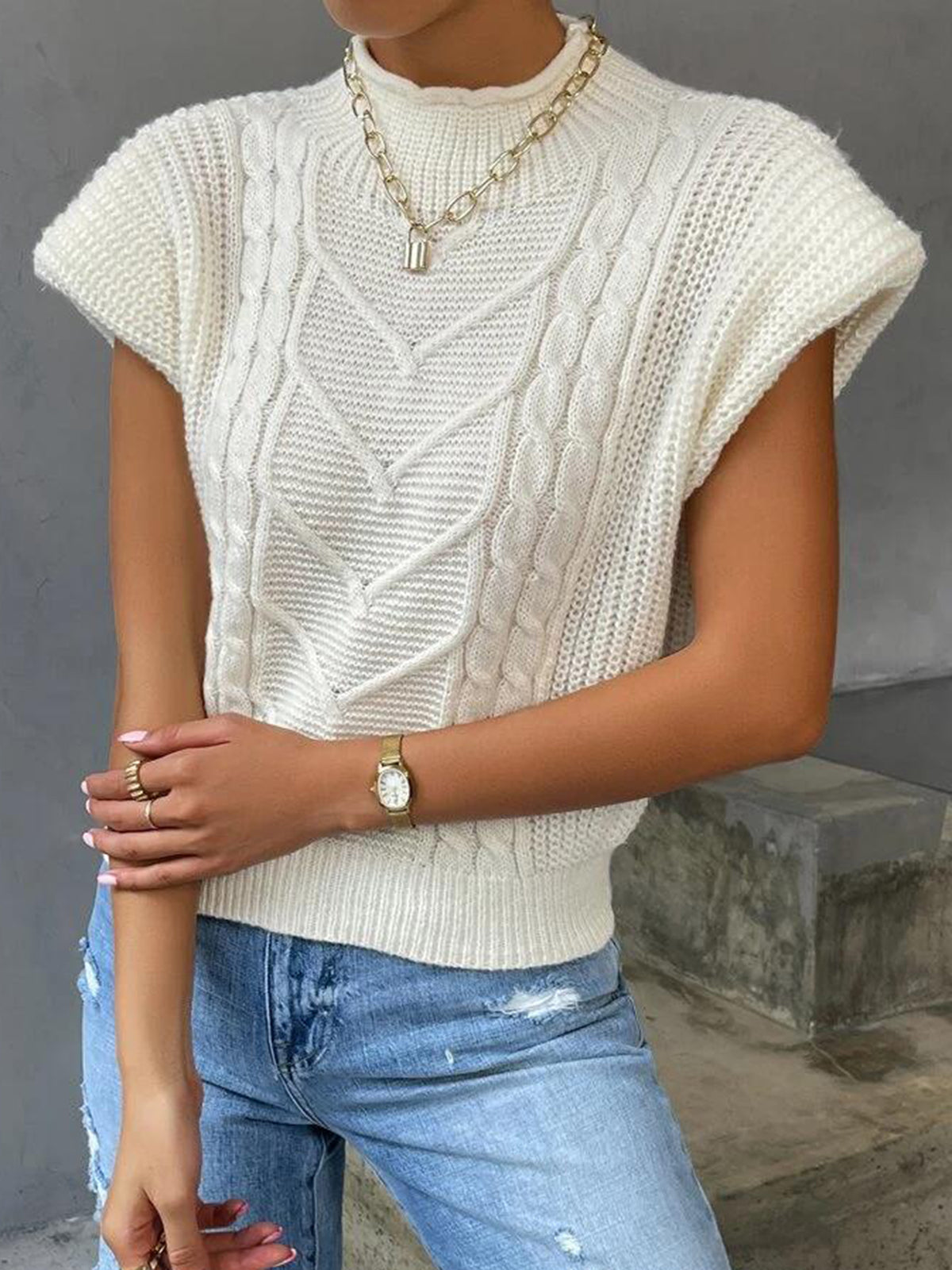 Plain Cap Sleeve Sweater Vest Plain Cap Sleeve Sweater Vest