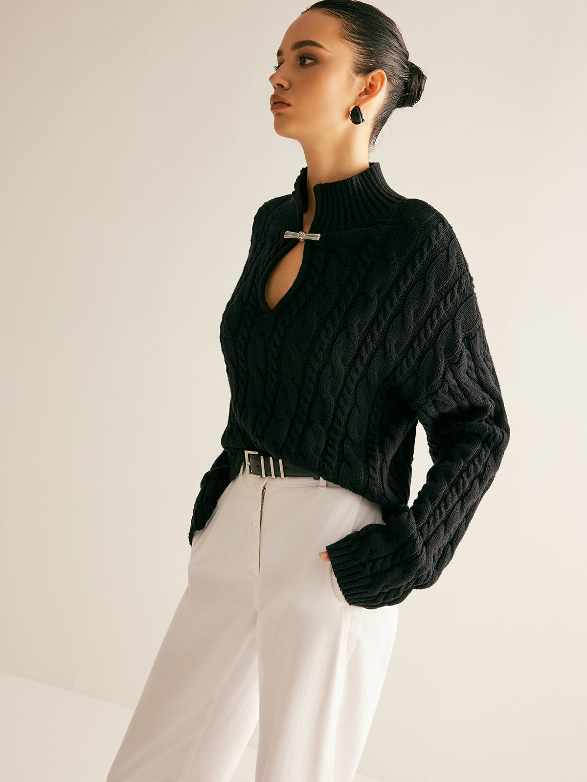 Cotton Keyhole Neckline Knit Top Cotton Keyhole Neckline Knit Top