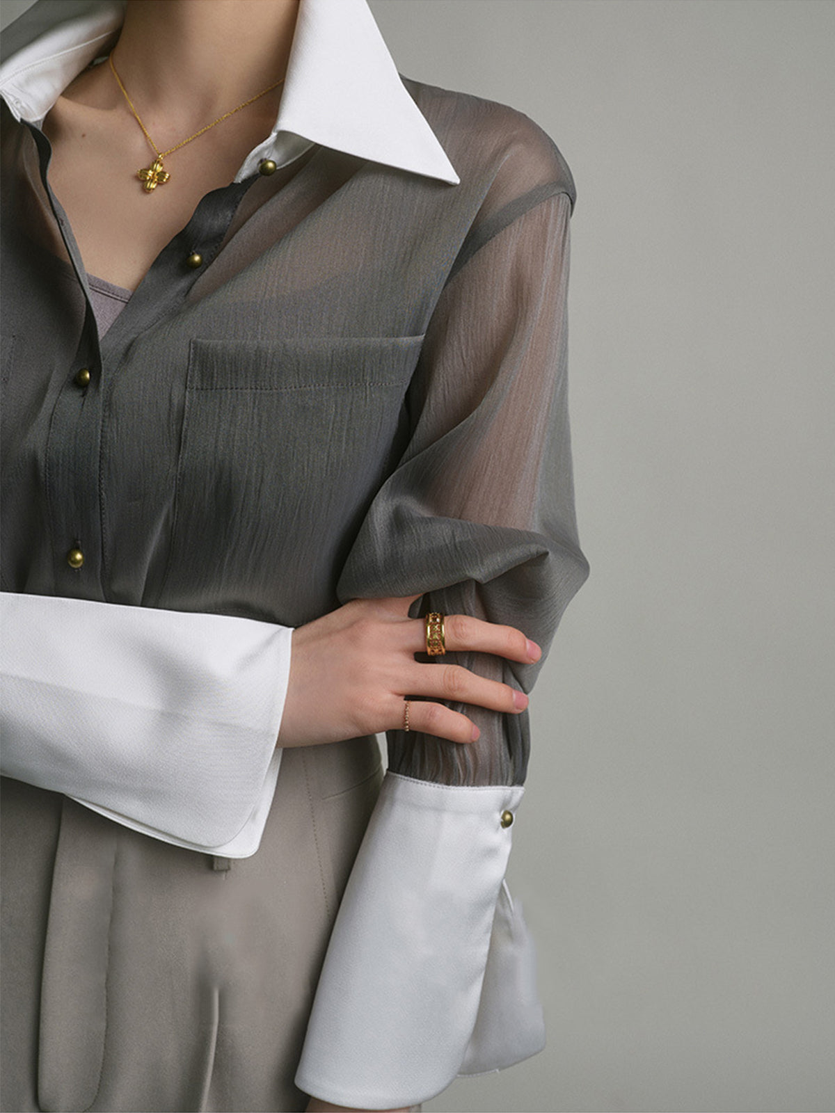 Semi-Sheer Leisure See Through Shirt With Cami Top Semi-Sheer Leisure See Through Shirt With Cami Top