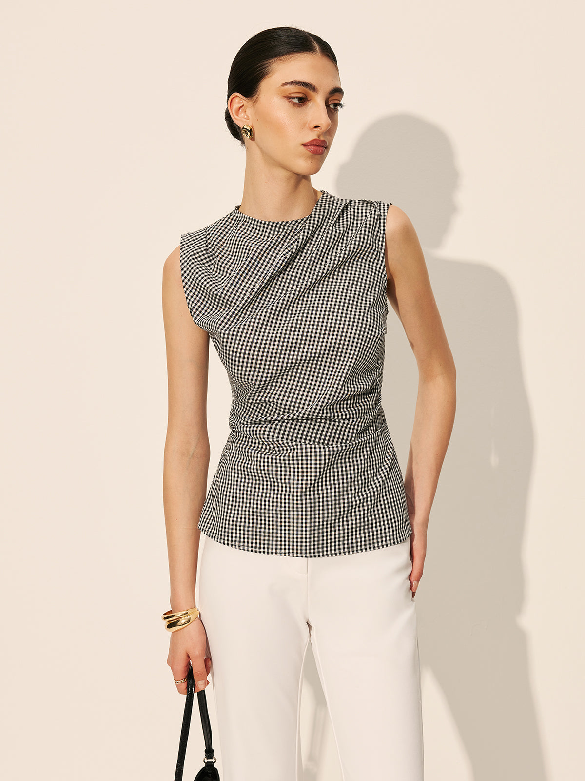 Gingham Ruched Sleeveless Top Gingham Ruched Sleeveless Top