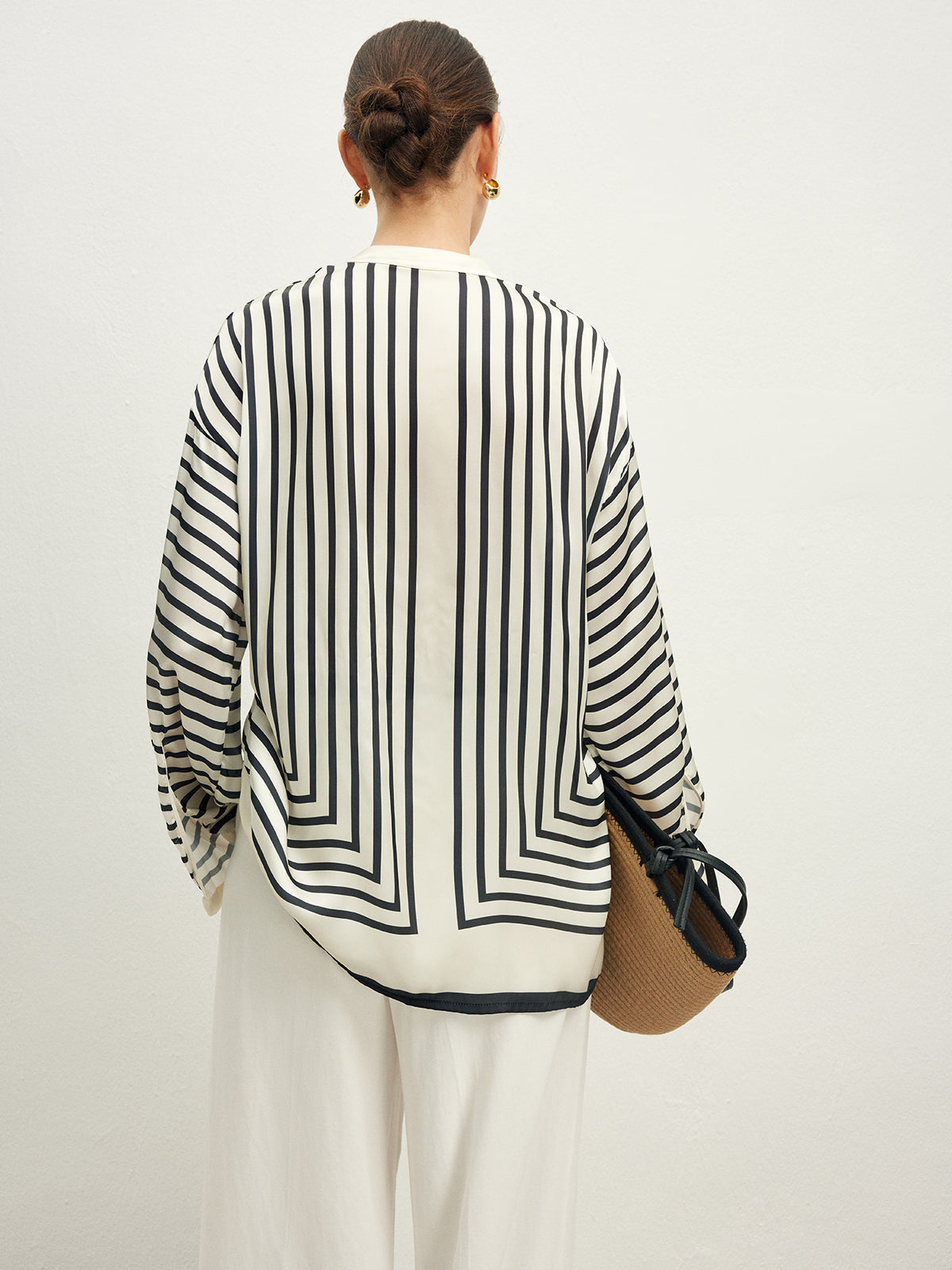 Satin Striped Button Cozy Blouse Satin Striped Button Cozy Blouse