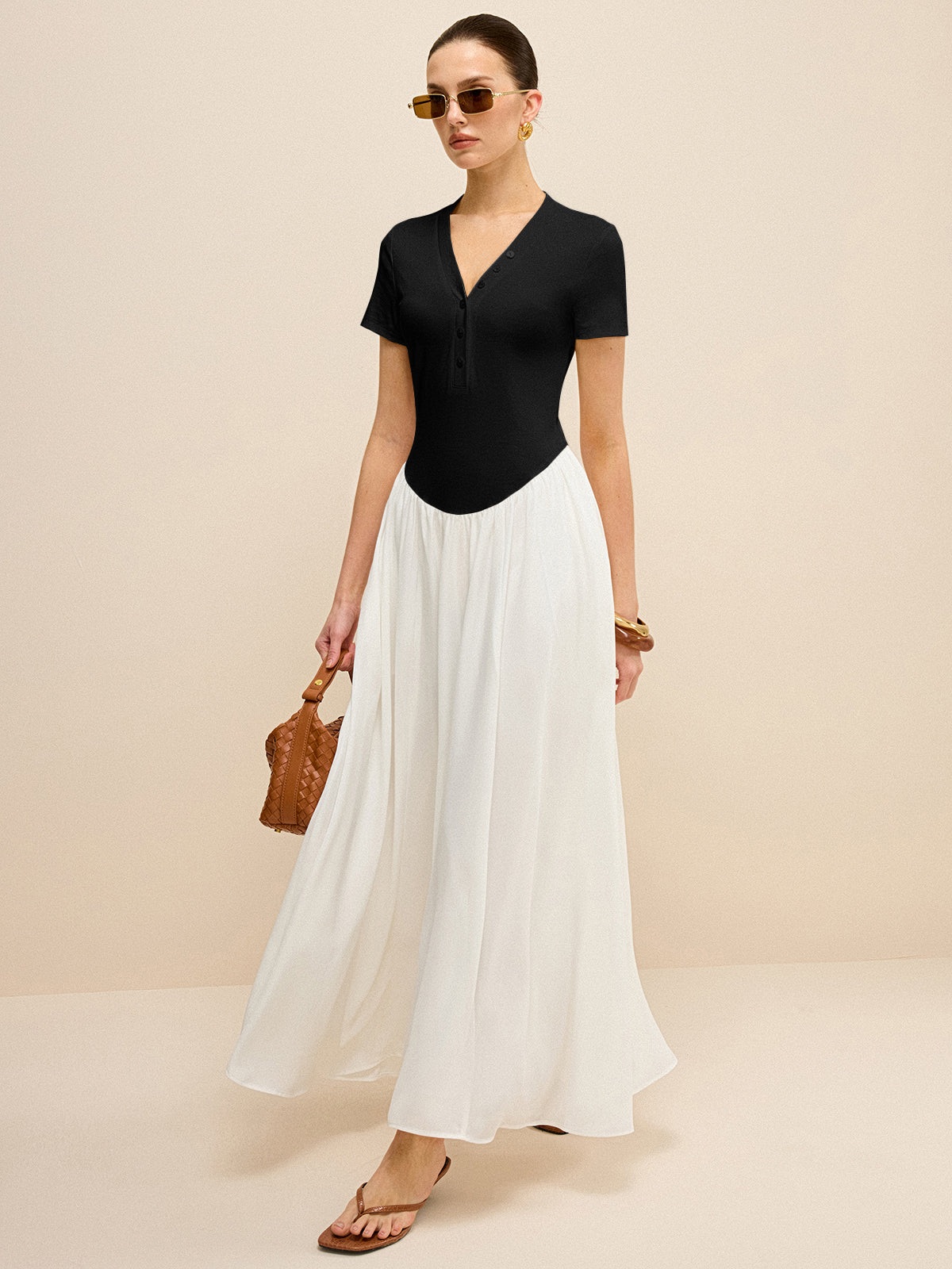 Button-Placket V-Neck Maxi Dress Button-Placket V-Neck Maxi Dress