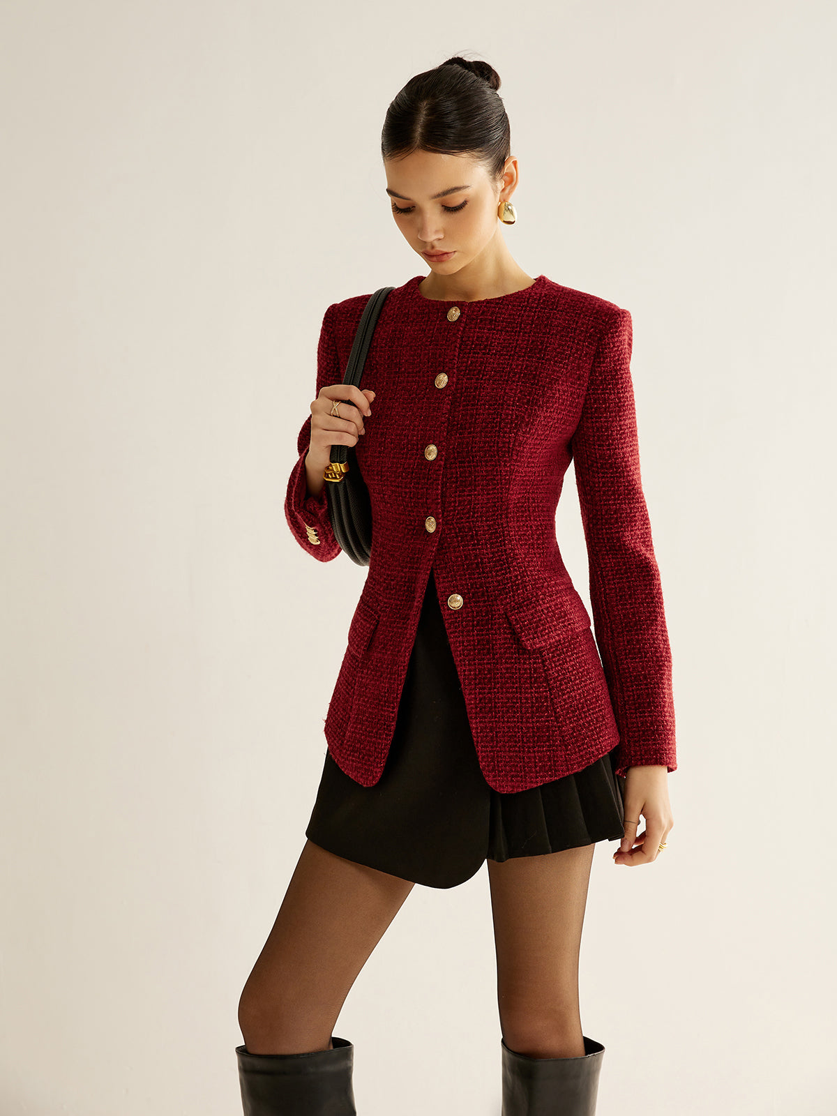 Button Down Slit Tweed Blazer Button Down Slit Tweed Blazer