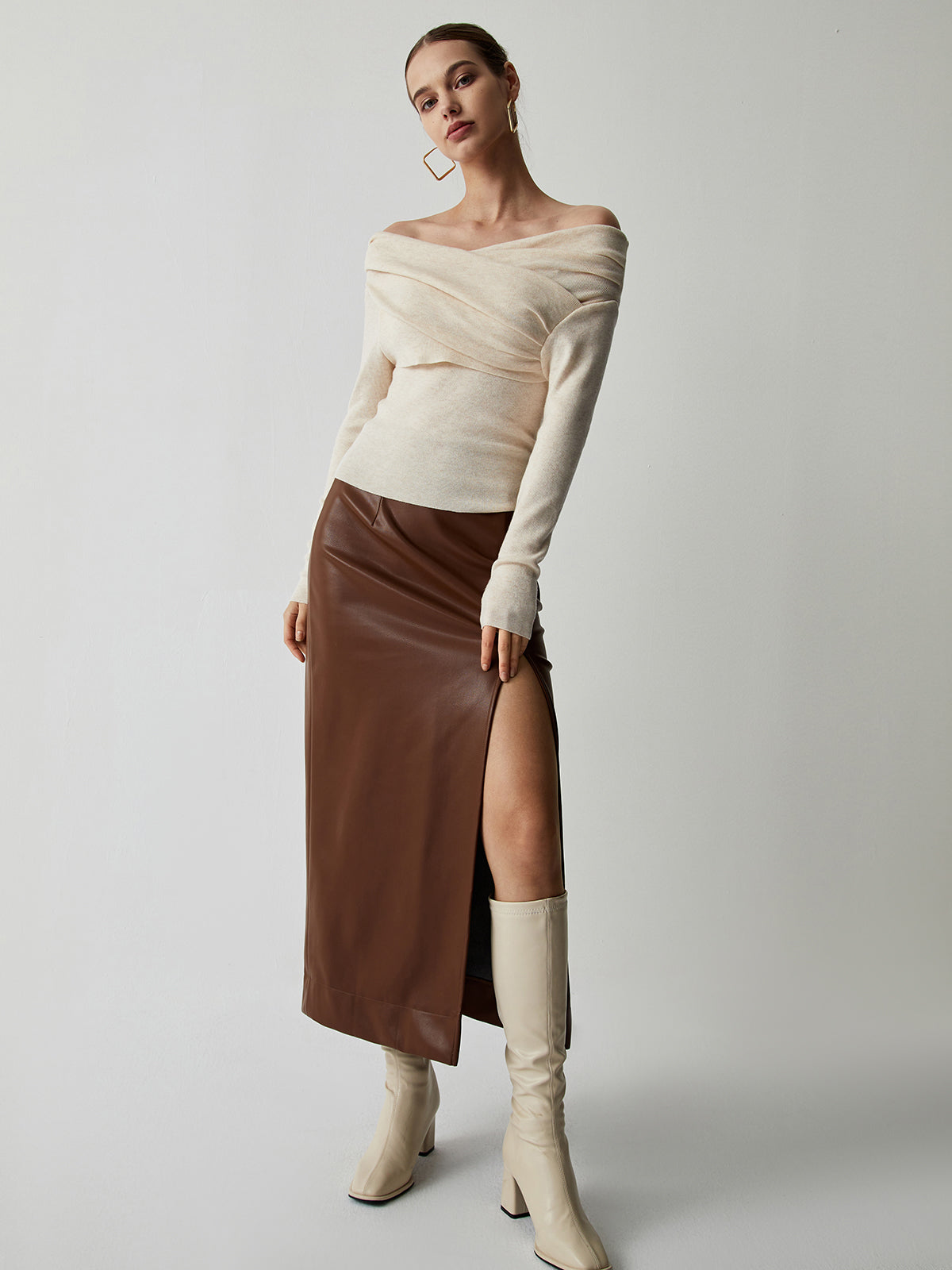 Off Shoulder Wrap Long Sleeve Knit Top Off Shoulder Wrap Long Sleeve Knit Top
