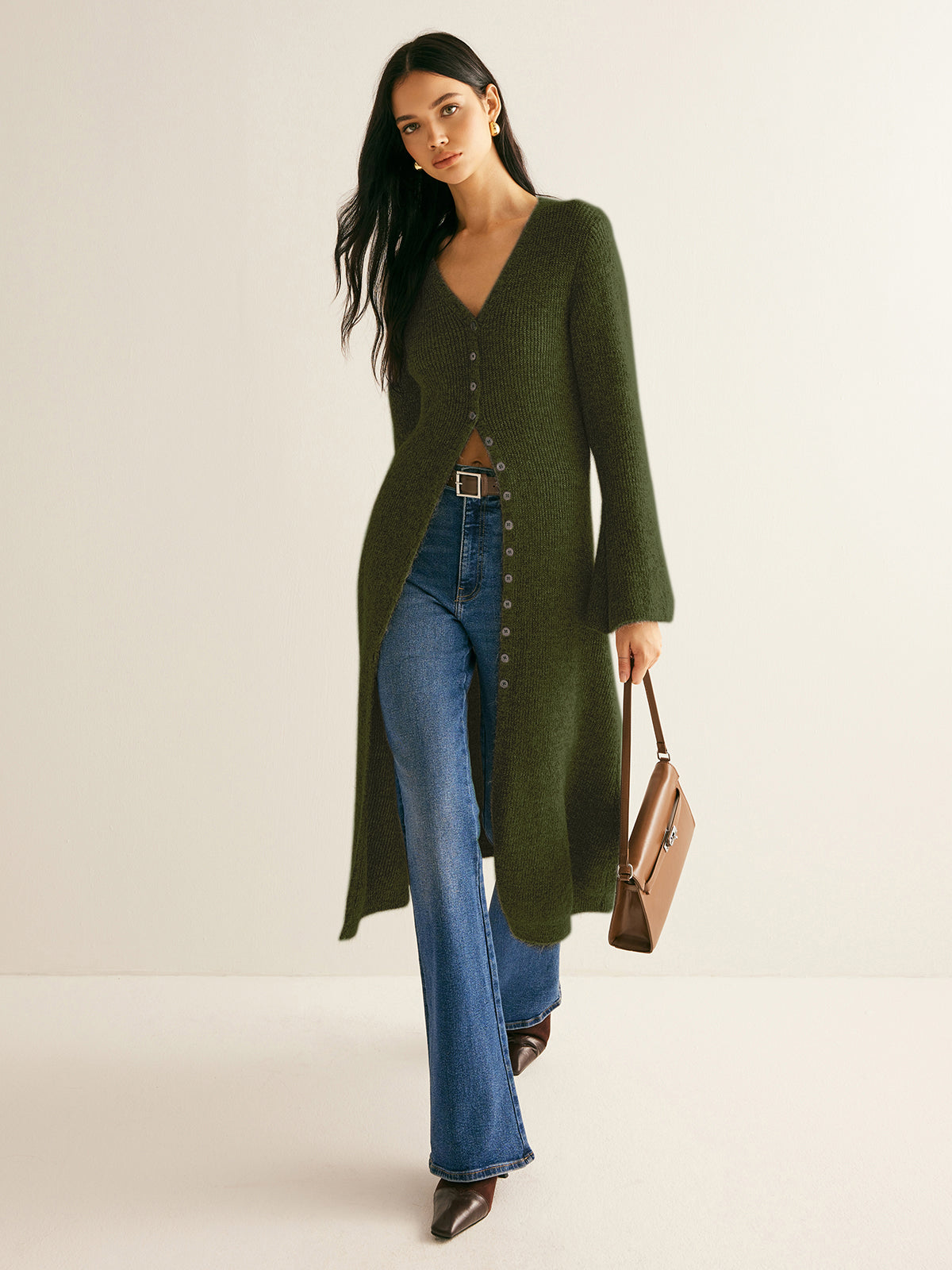 Stacking V-Neck Split Breasted Sweater Dress Stacking V-Neck Split Breasted Sweater Dress