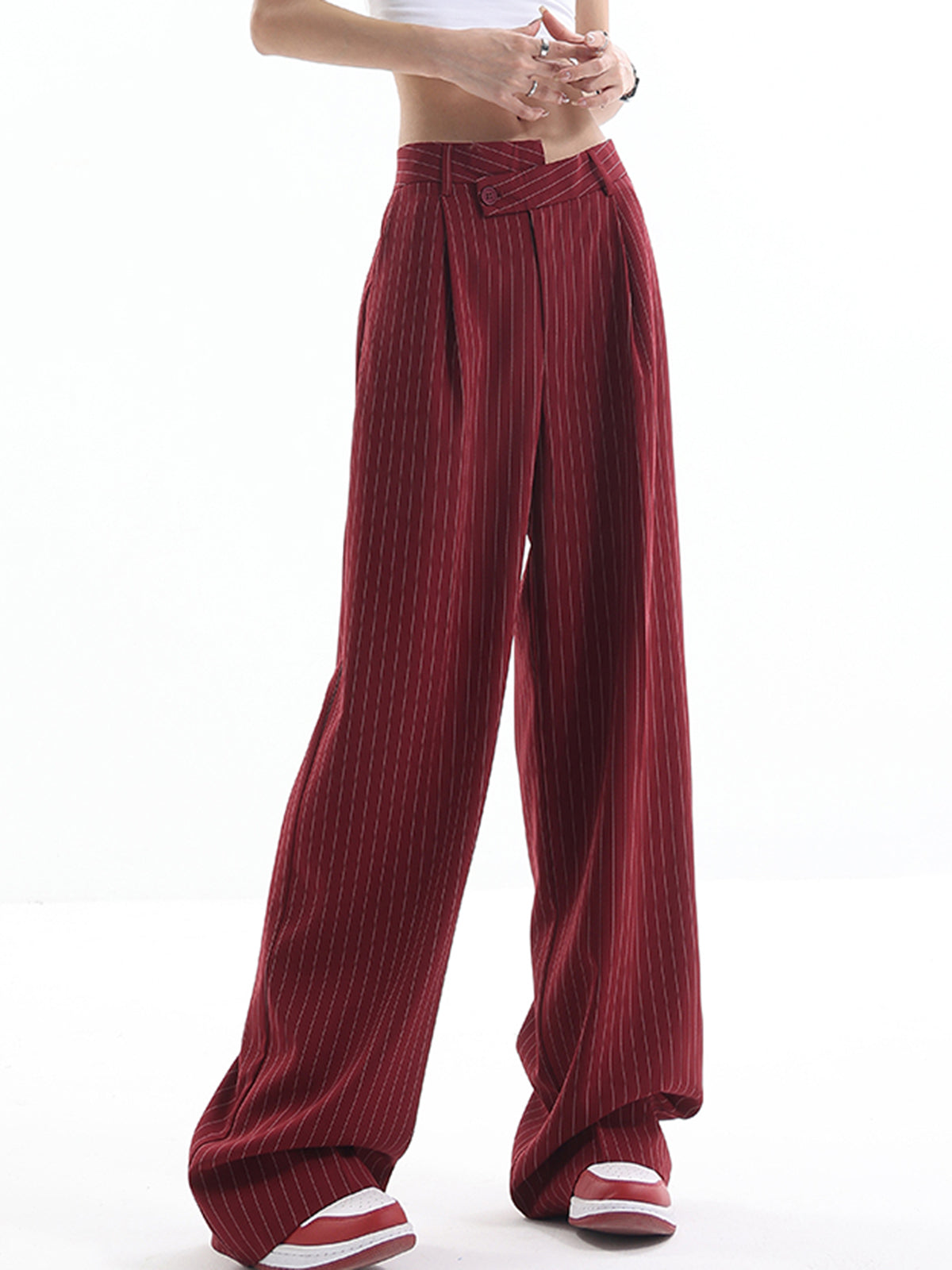 Asymmetrical High-Waist Pinstripe Pants Asymmetrical High-Waist Pinstripe Pants