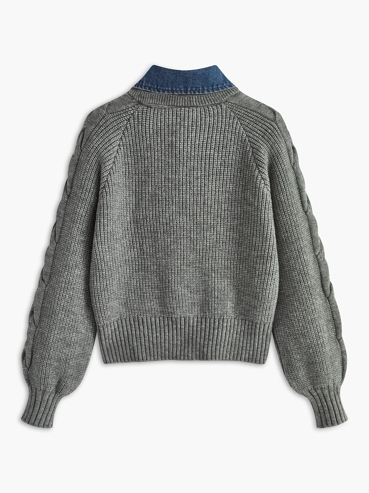 Denim Panel Ribbed Lapel Sweater Denim Panel Ribbed Lapel Sweater