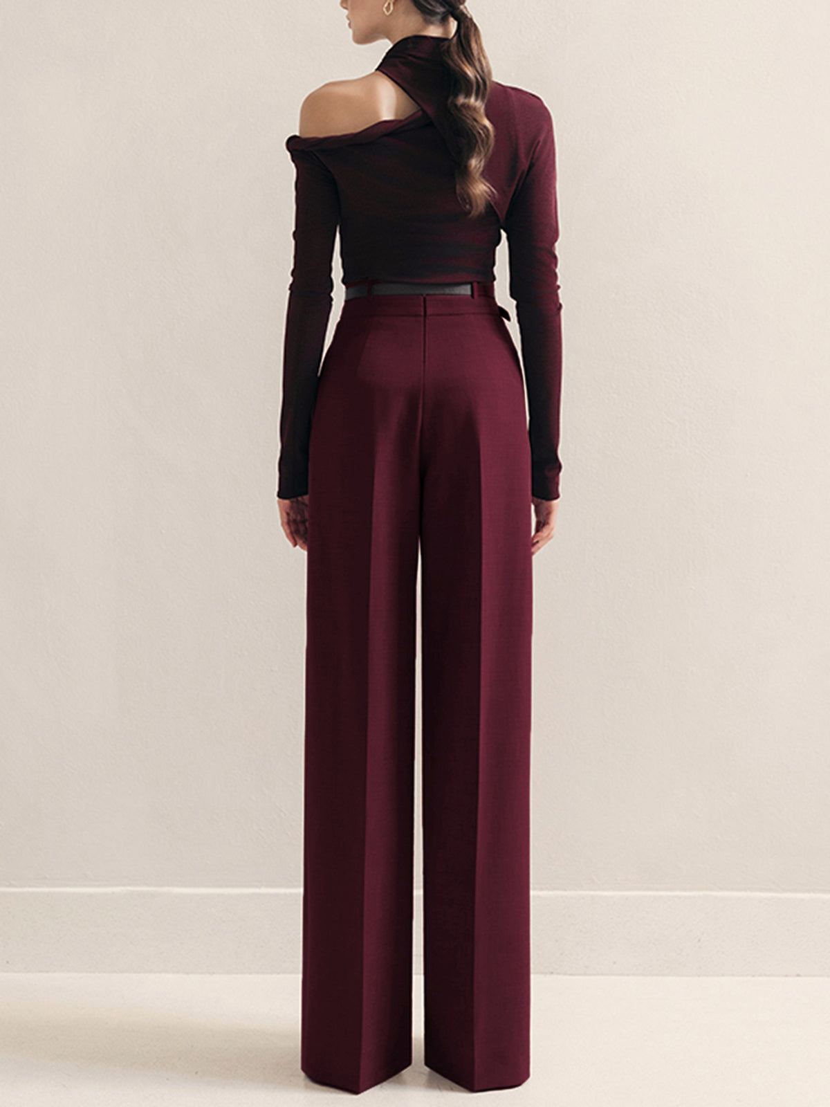 Metal-Belt Pleated High-Waist Pants Metal-Belt Pleated High-Waist Pants