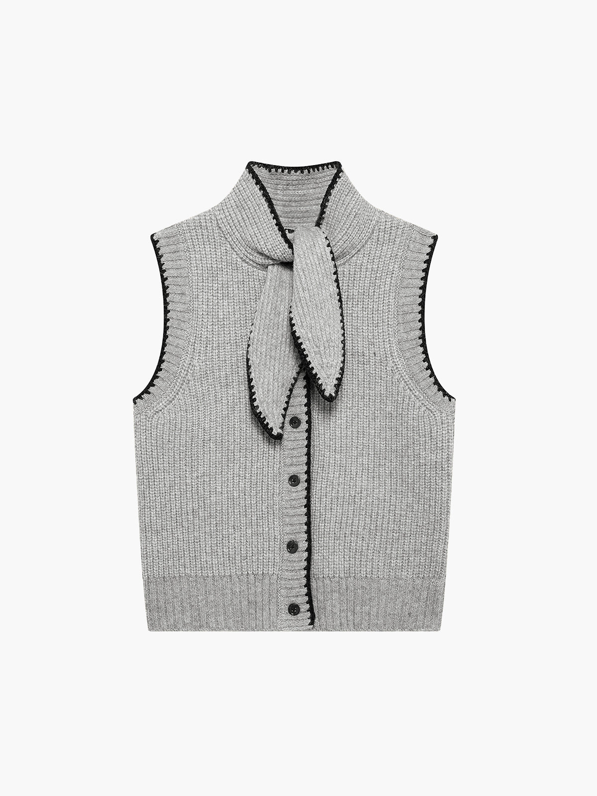 Tie Neck Contrast Trim Button Sweater Vest Tie Neck Contrast Trim Button Sweater Vest