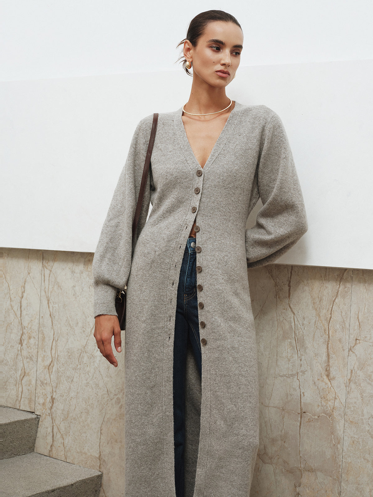 Button-Front Longline Knit Outerwear Button-Front Longline Knit Outerwear