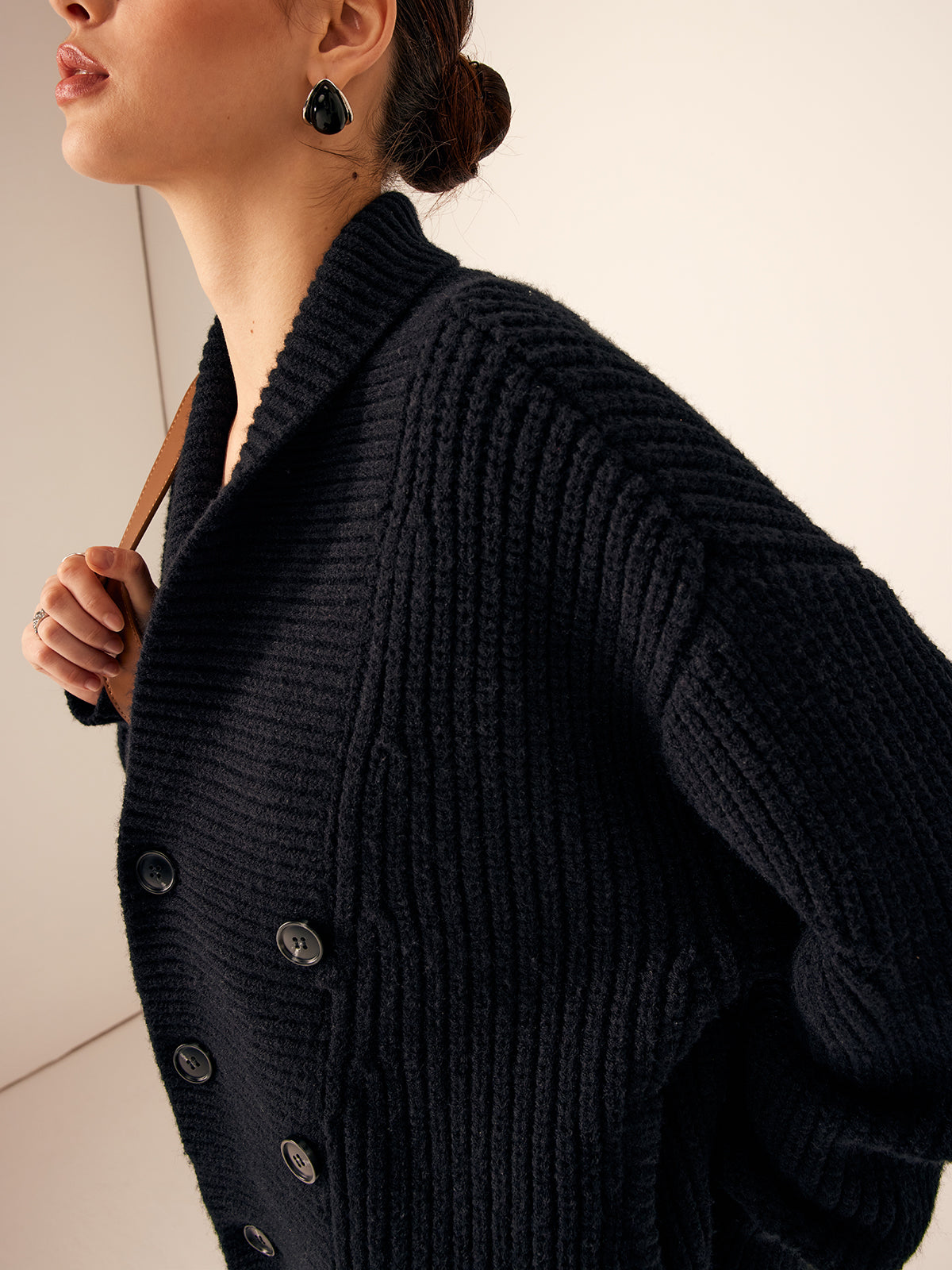 Ribbed Lapel Button Knit Outerwear Ribbed Lapel Button Knit Outerwear