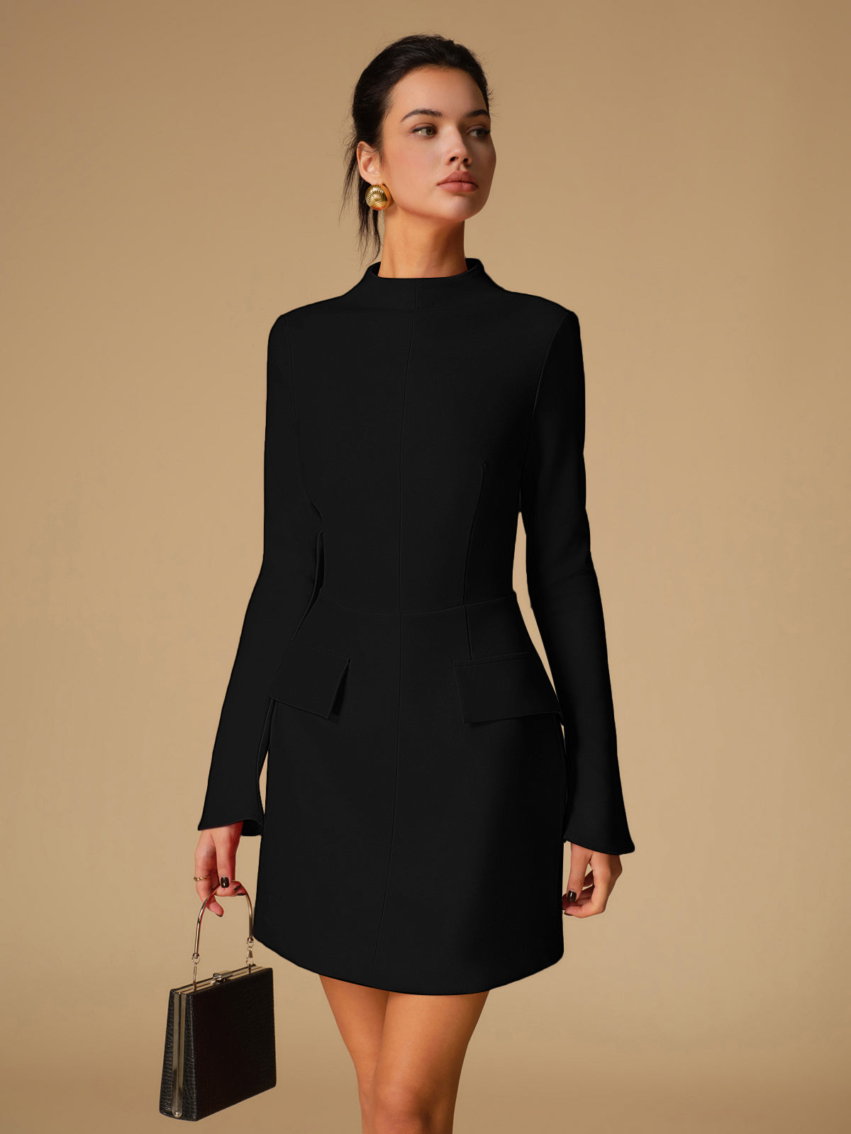 Minimalist Plain Mock Neck Dress Minimalist Plain Mock Neck Dress