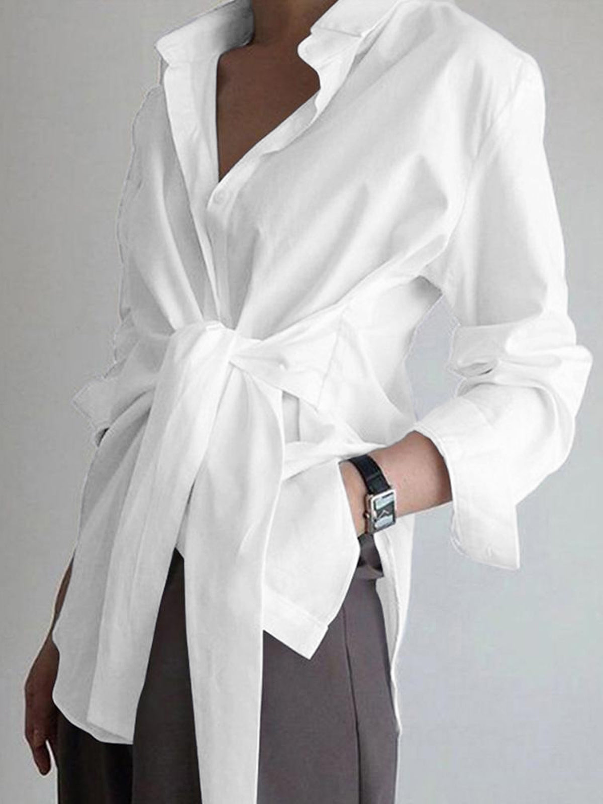 Semi-Sheer Button Down Tied Long Shirt Semi-Sheer Button Down Tied Long Shirt