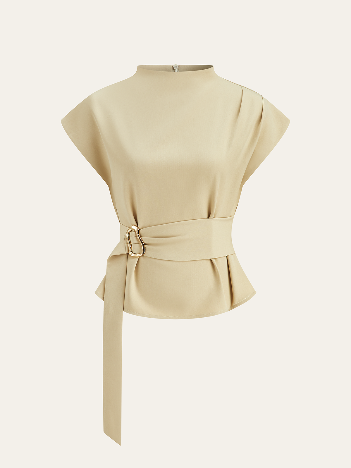 Belted Mock Neck Short-Sleeve Blouse Belted Mock Neck Short-Sleeve Blouse