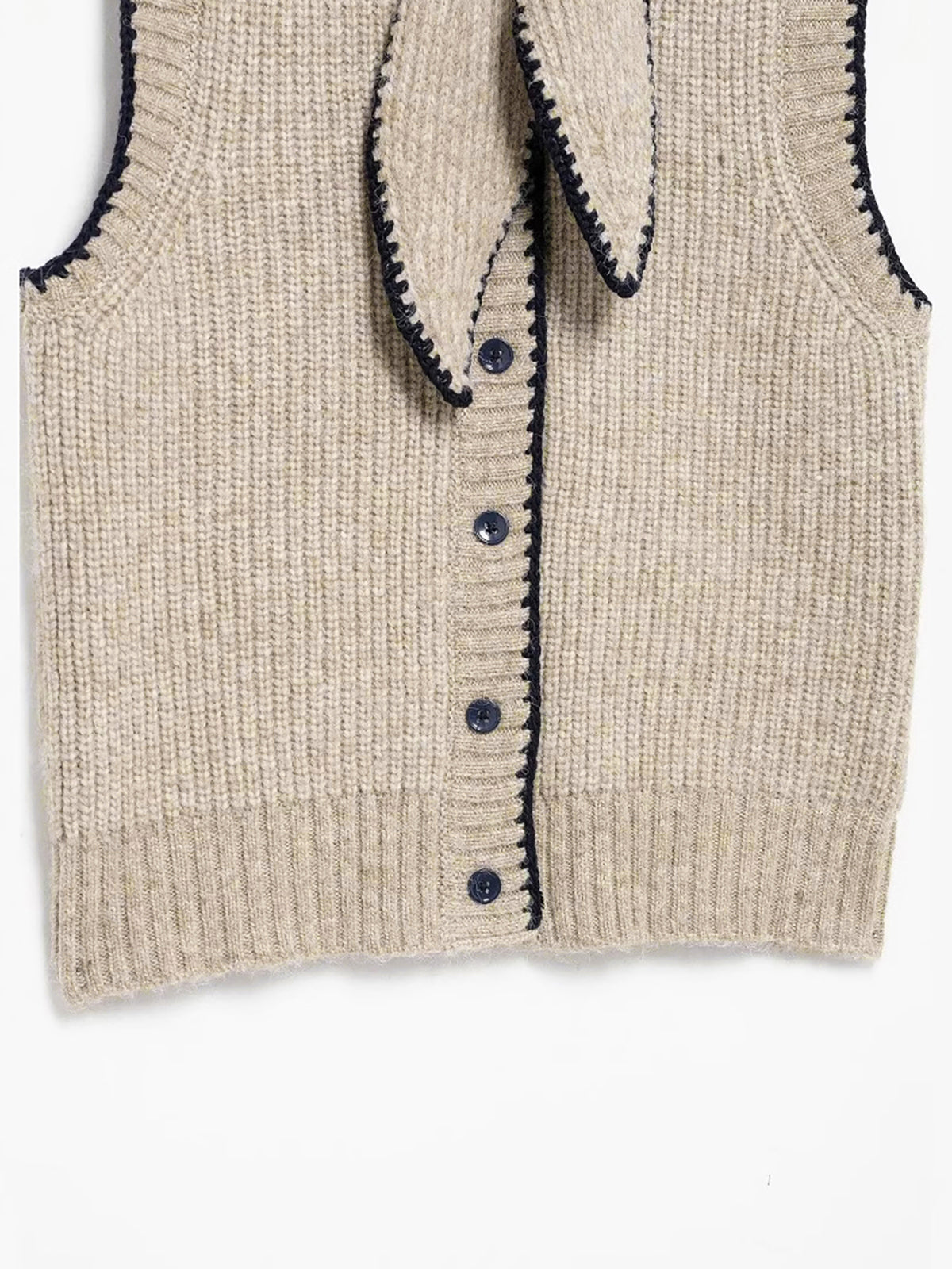 Tie Neck Contrast Trim Button Sweater Vest Tie Neck Contrast Trim Button Sweater Vest