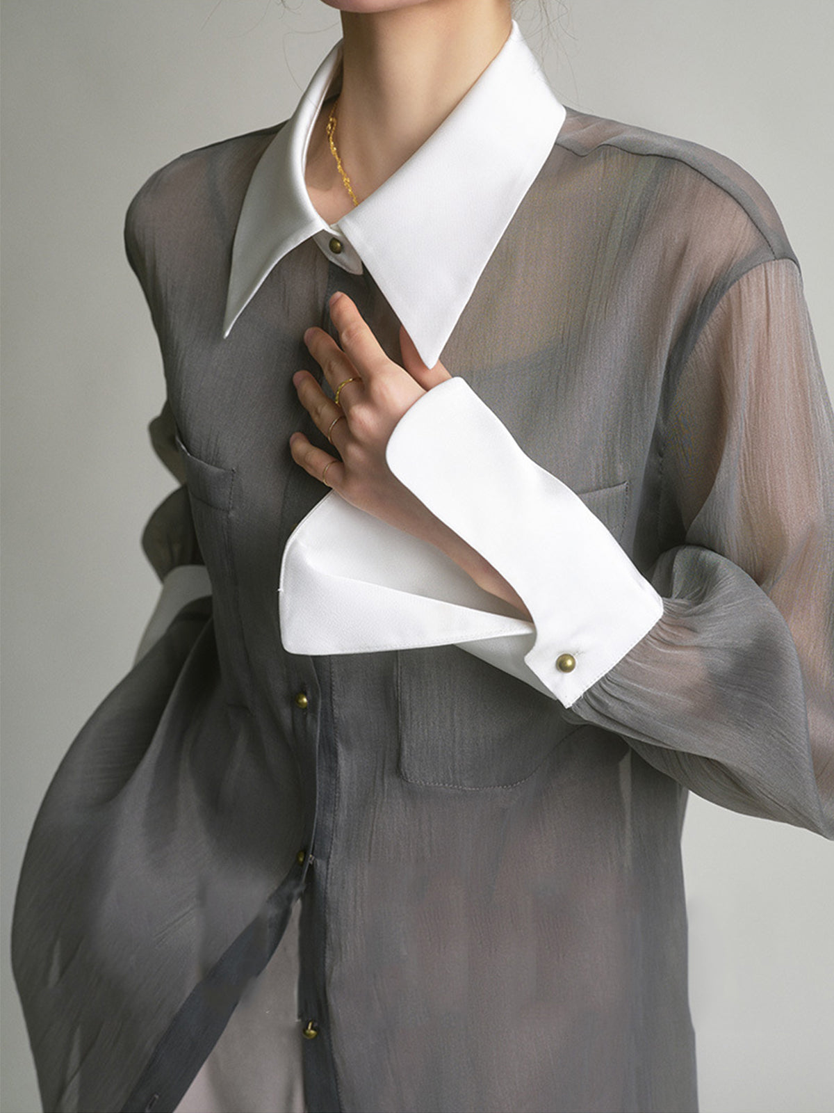 Semi-Sheer Leisure See Through Shirt With Cami Top Semi-Sheer Leisure See Through Shirt With Cami Top
