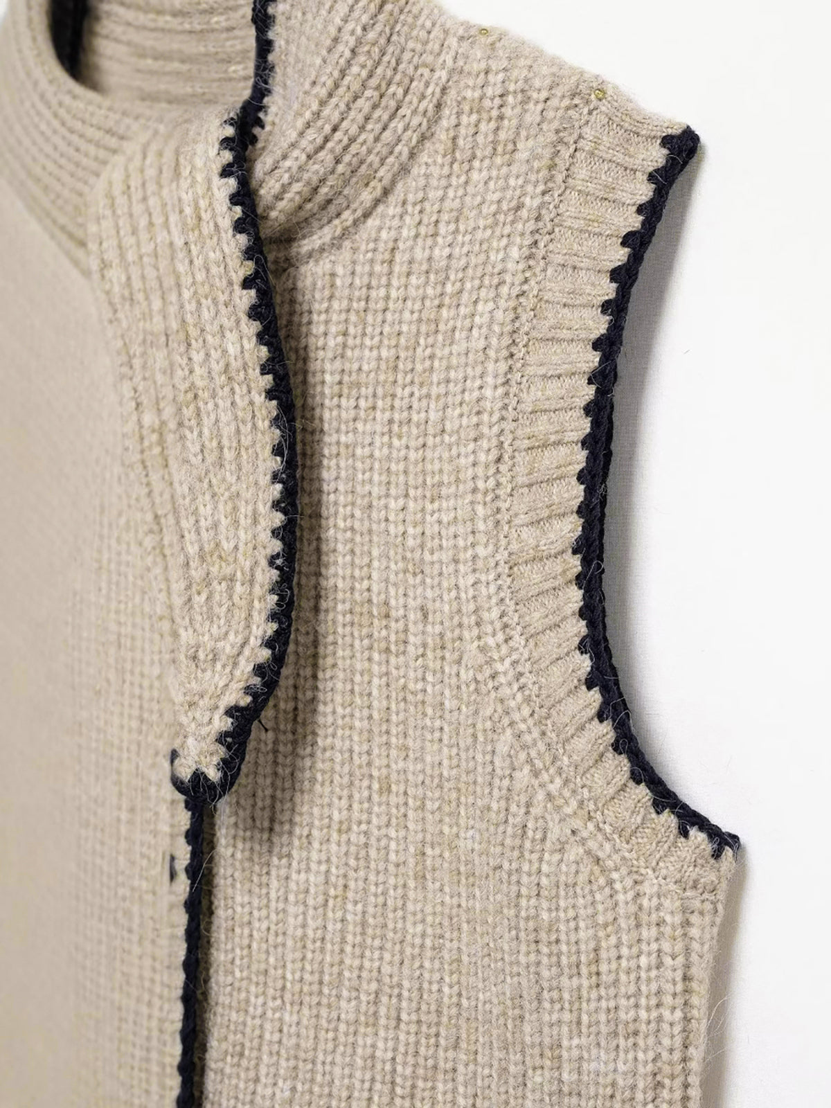 Tie Neck Contrast Trim Button Sweater Vest Tie Neck Contrast Trim Button Sweater Vest