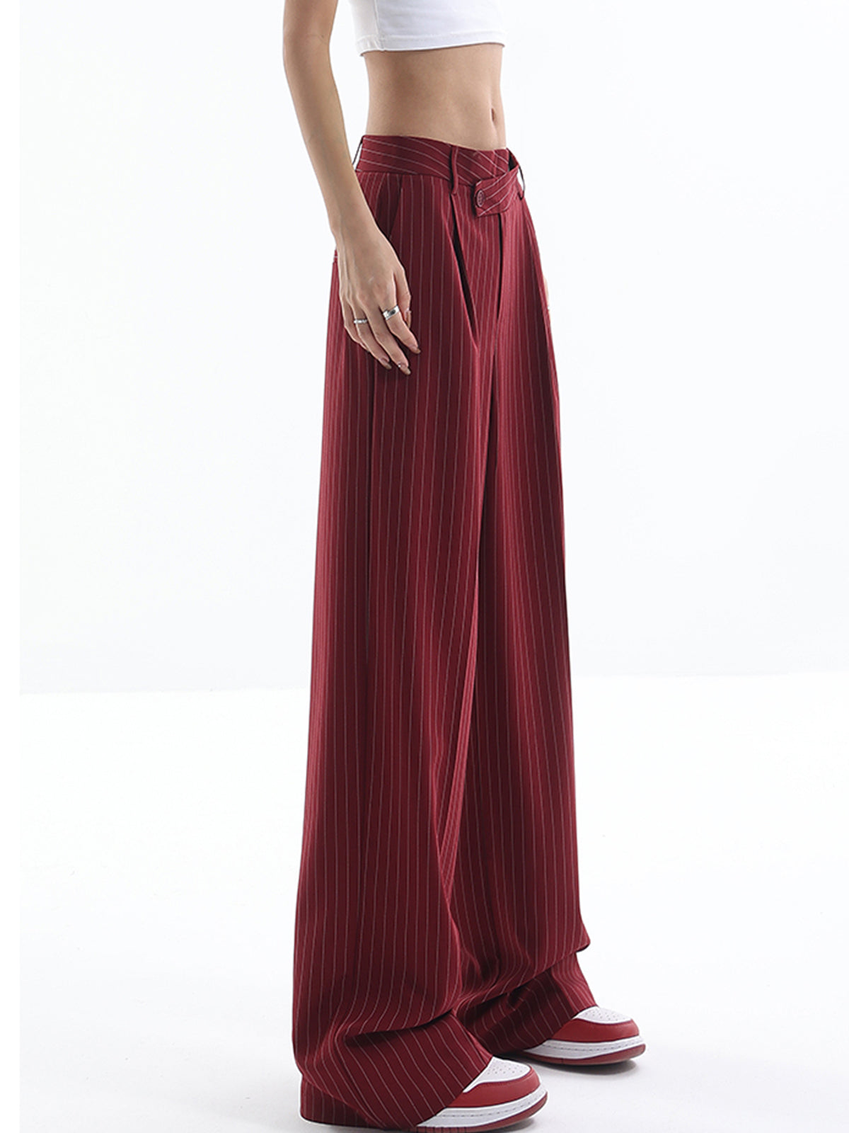 Asymmetrical High-Waist Pinstripe Pants Asymmetrical High-Waist Pinstripe Pants