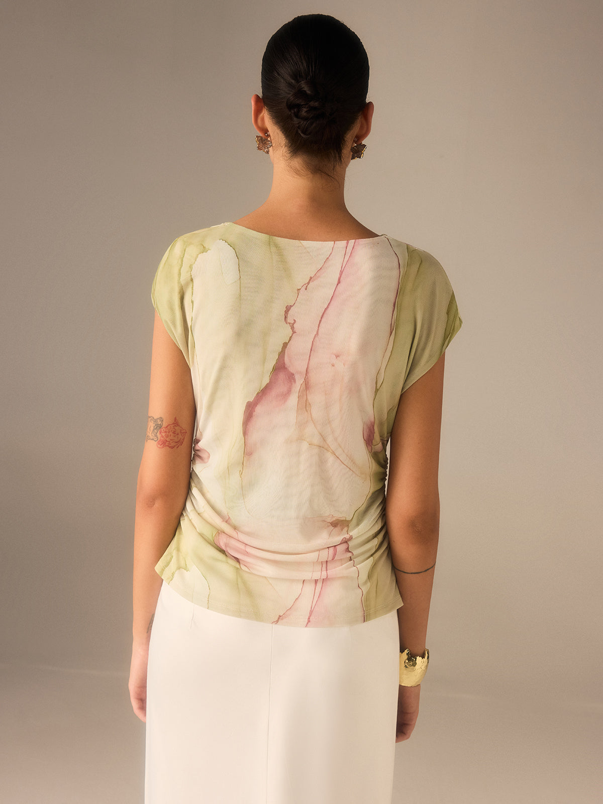 Print Asymmetric Neckline  Top Print Asymmetric Neckline  Top
