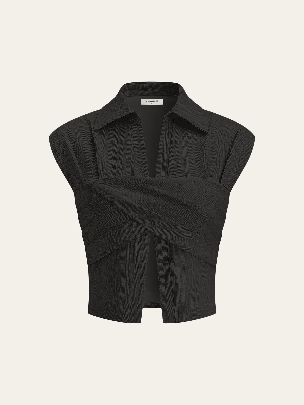 Linen Blend Cropped Blouse with Cross Wrap Detail Linen Blend Cropped Blouse with Cross Wrap Detail