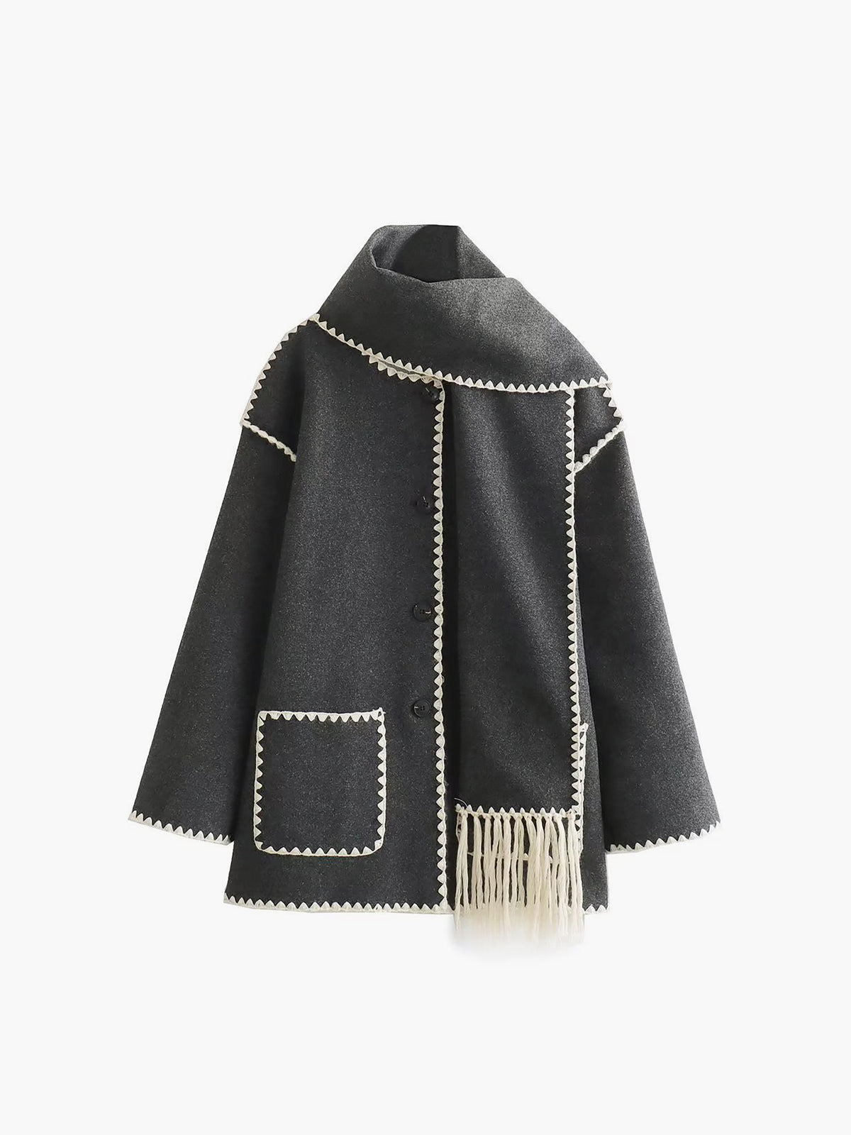 Contrast Trim Jacket With Matching Scarf Contrast Trim Jacket With Matching Scarf