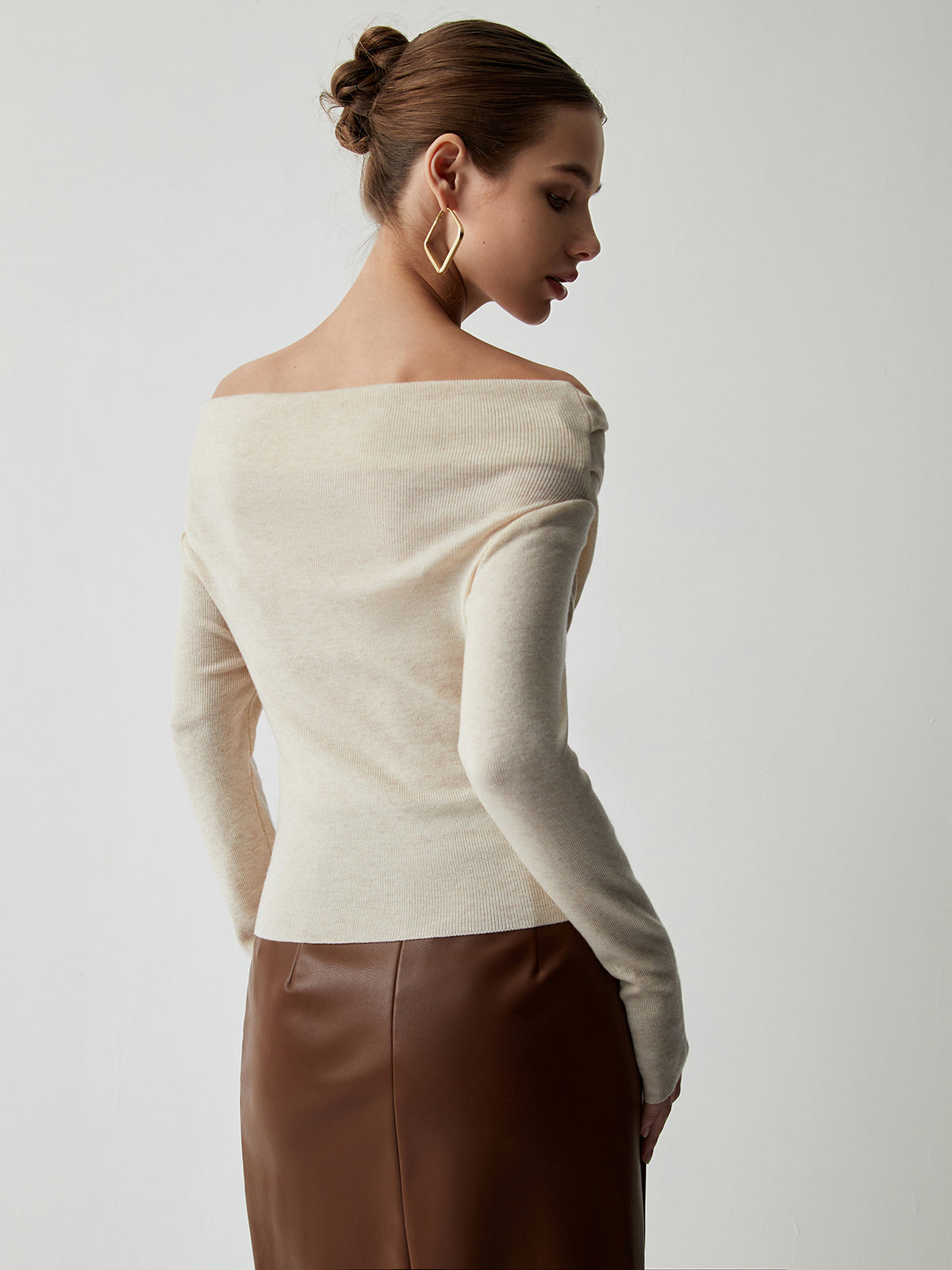 Off Shoulder Wrap Long Sleeve Knit Top Off Shoulder Wrap Long Sleeve Knit Top