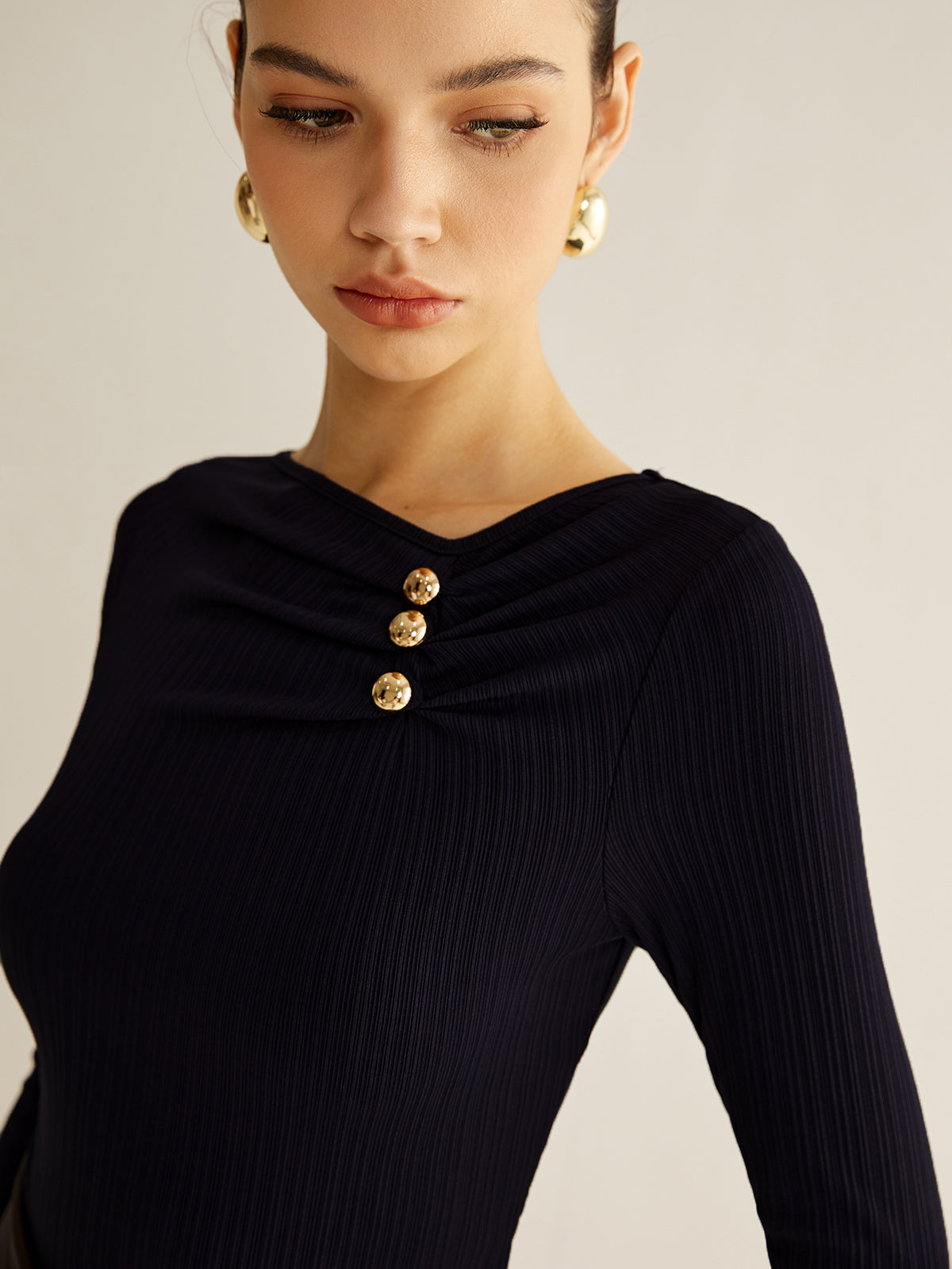 Metal Detail Pleated Blouse Metal Detail Pleated Blouse
