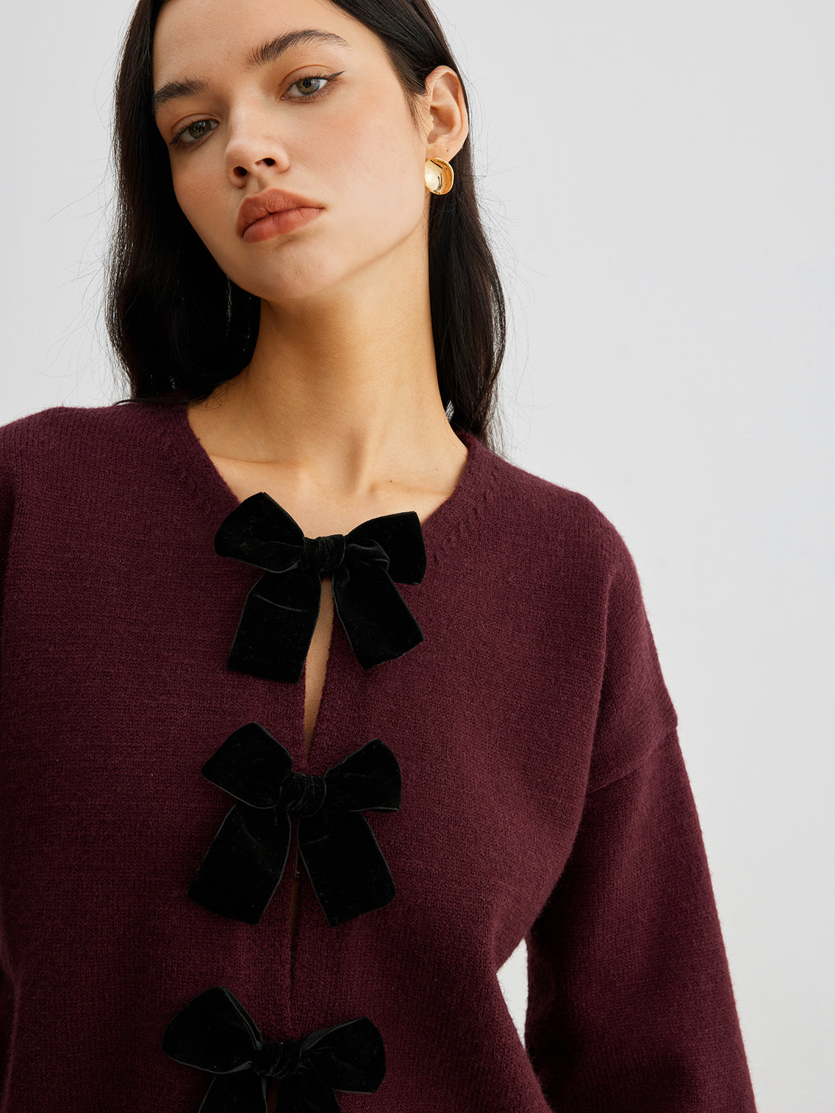 Velvet-Bow Lantern Sleeve Sweater Velvet-Bow Lantern Sleeve Sweater