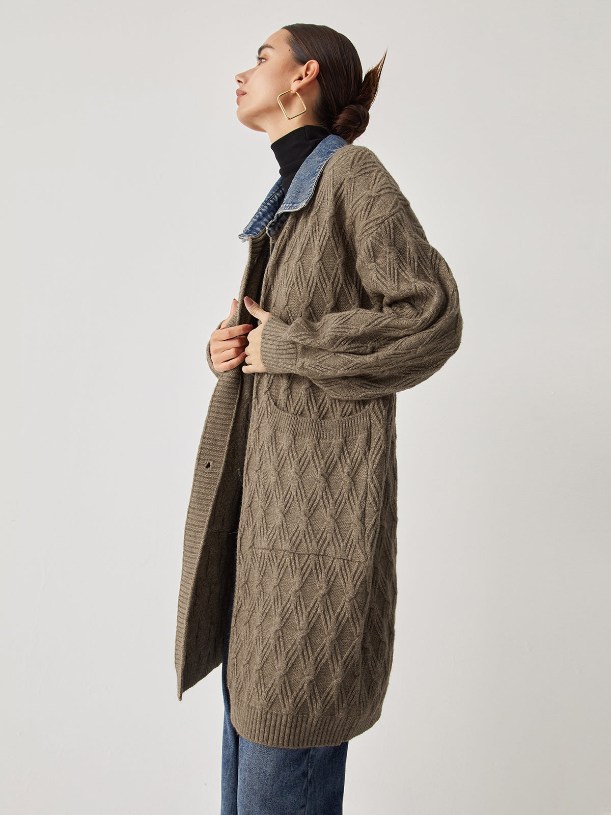 Diamond Stitch Knitting Longline Cardigan Diamond Stitch Knitting Longline Cardigan