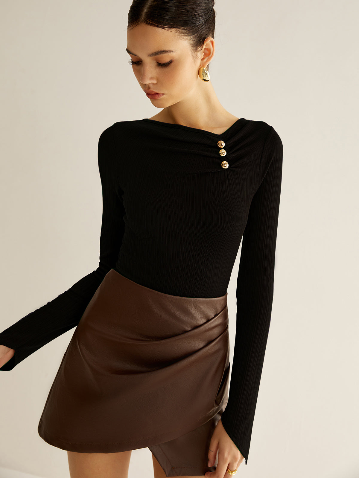 Metal Detail Pleated Blouse Metal Detail Pleated Blouse