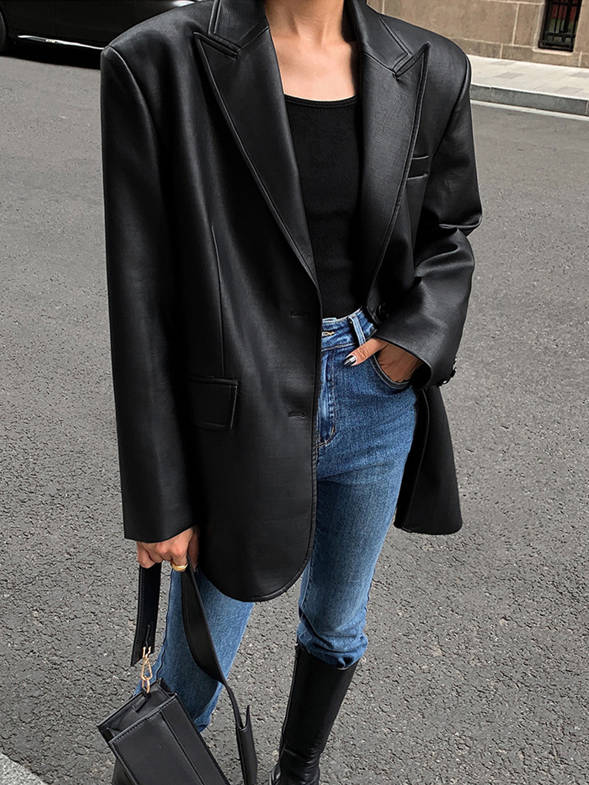 Lapel Pockets Leather Blazer Lapel Pockets Leather Blazer