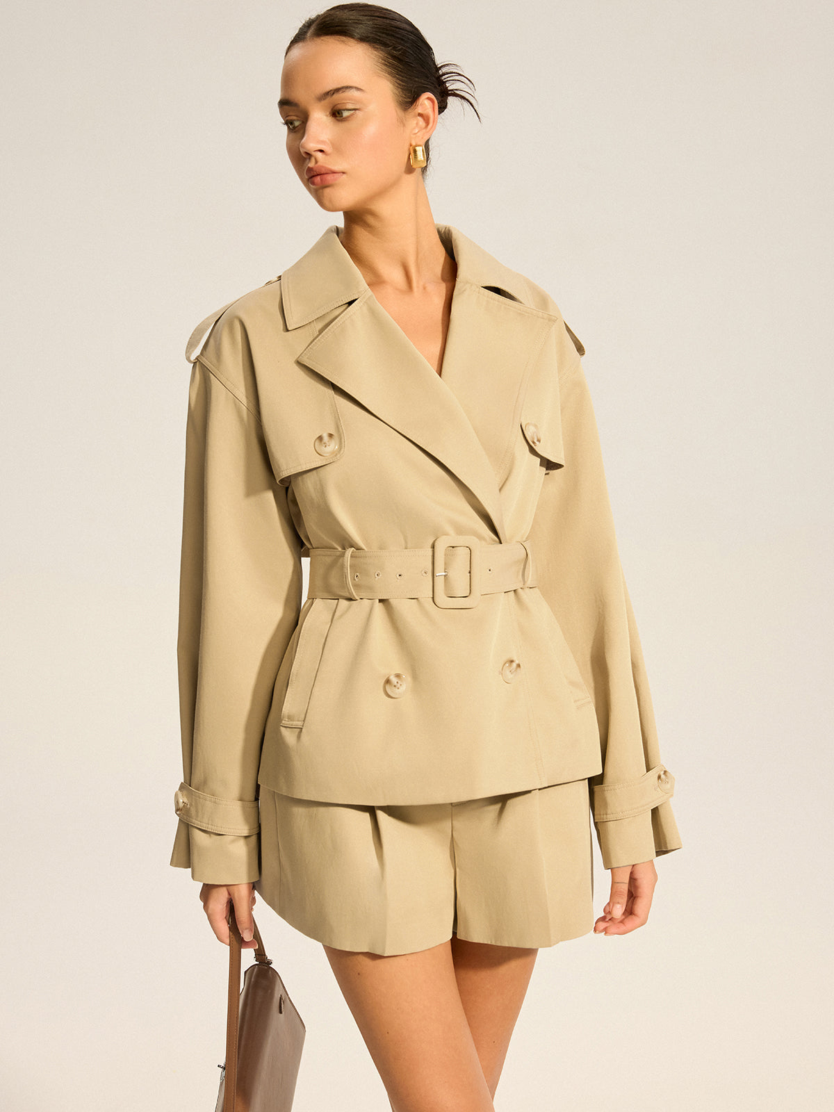Cotton Blend Belted Double-Breasted Trench Coat Cotton Blend Belted Double-Breasted Trench Coat