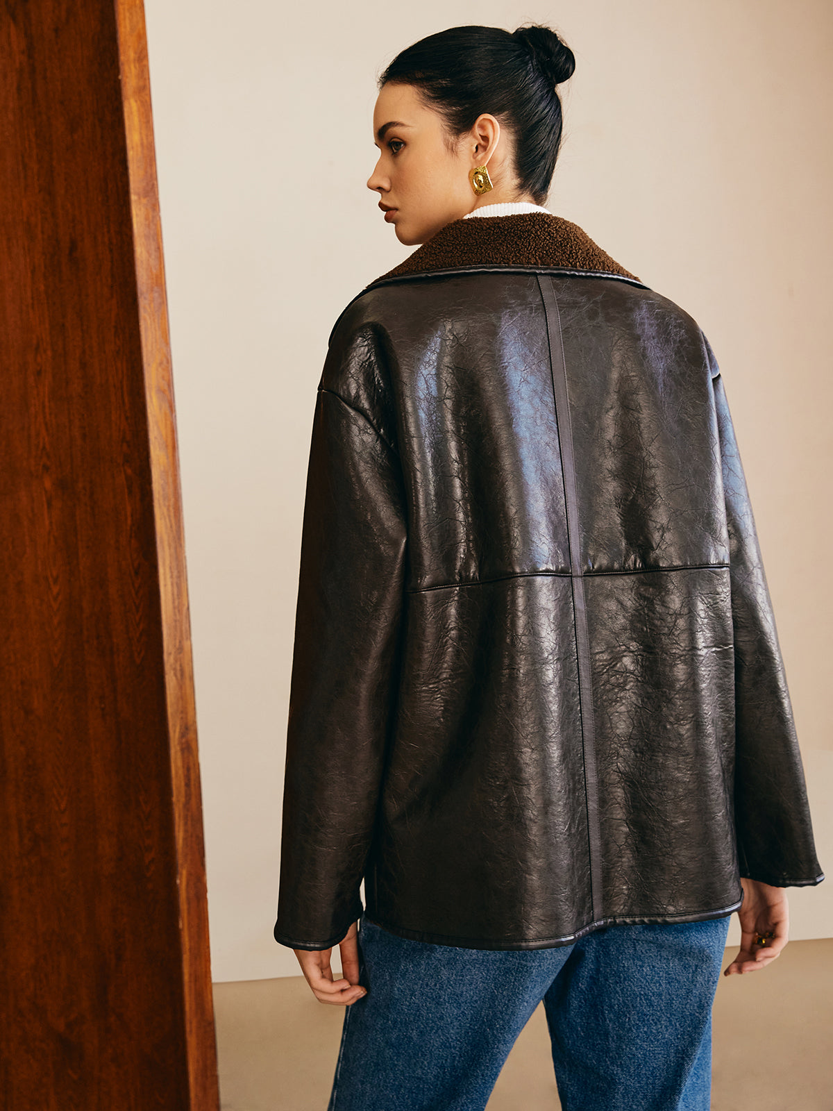 Double-Sided Faux Leather Fleece Jacket Double-Sided Faux Leather Fleece Jacket