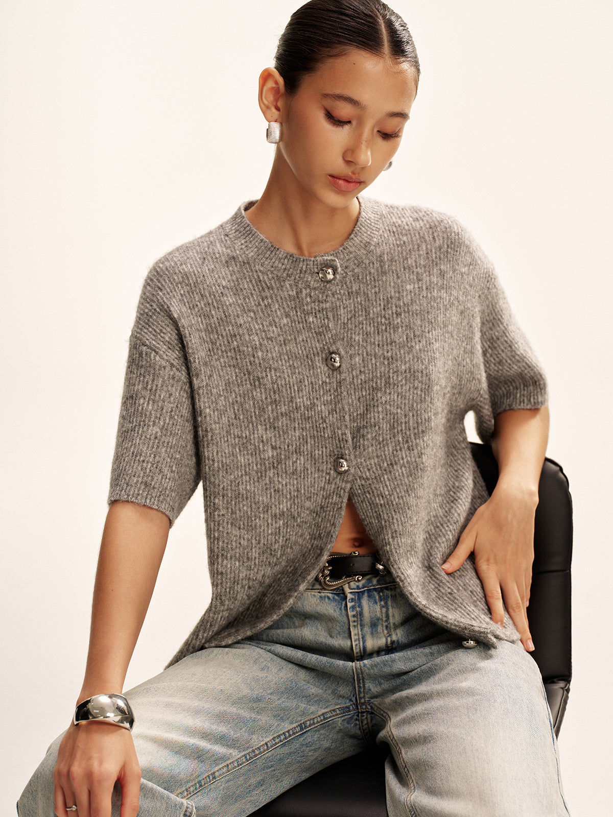 Wool-Blend Short-Sleeved Cardigan Wool-Blend Short-Sleeved Cardigan