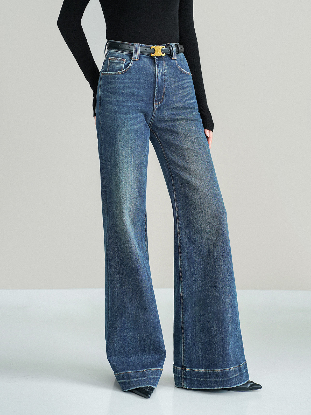 Mid-Waist Bootcut Denim Jeans Without Belt Mid-Waist Bootcut Denim Jeans Without Belt