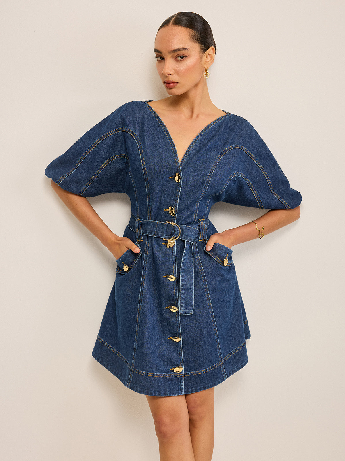 Pocketed Belted Denim Dress Pocketed Belted Denim Dress
