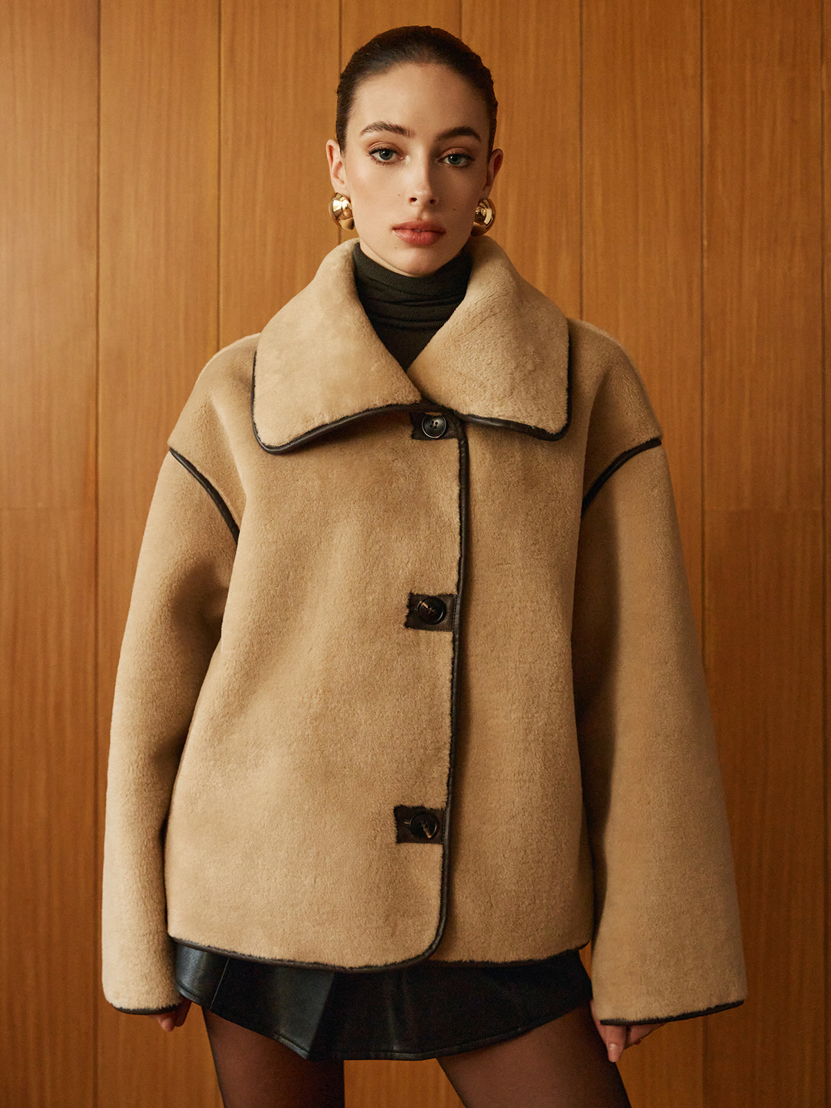Contrast Piping Shift Minky Coat Contrast Piping Shift Minky Coat