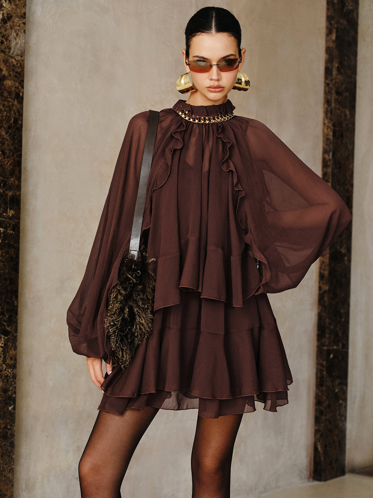 Tiered Ruffle Chiffon Mini Dress Set with Liner Tiered Ruffle Chiffon Mini Dress Set with Liner