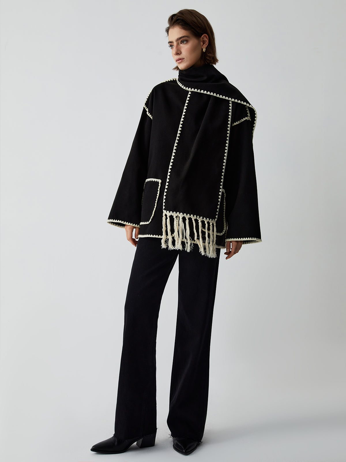 Contrast Trim Jacket With Matching Scarf Contrast Trim Jacket With Matching Scarf