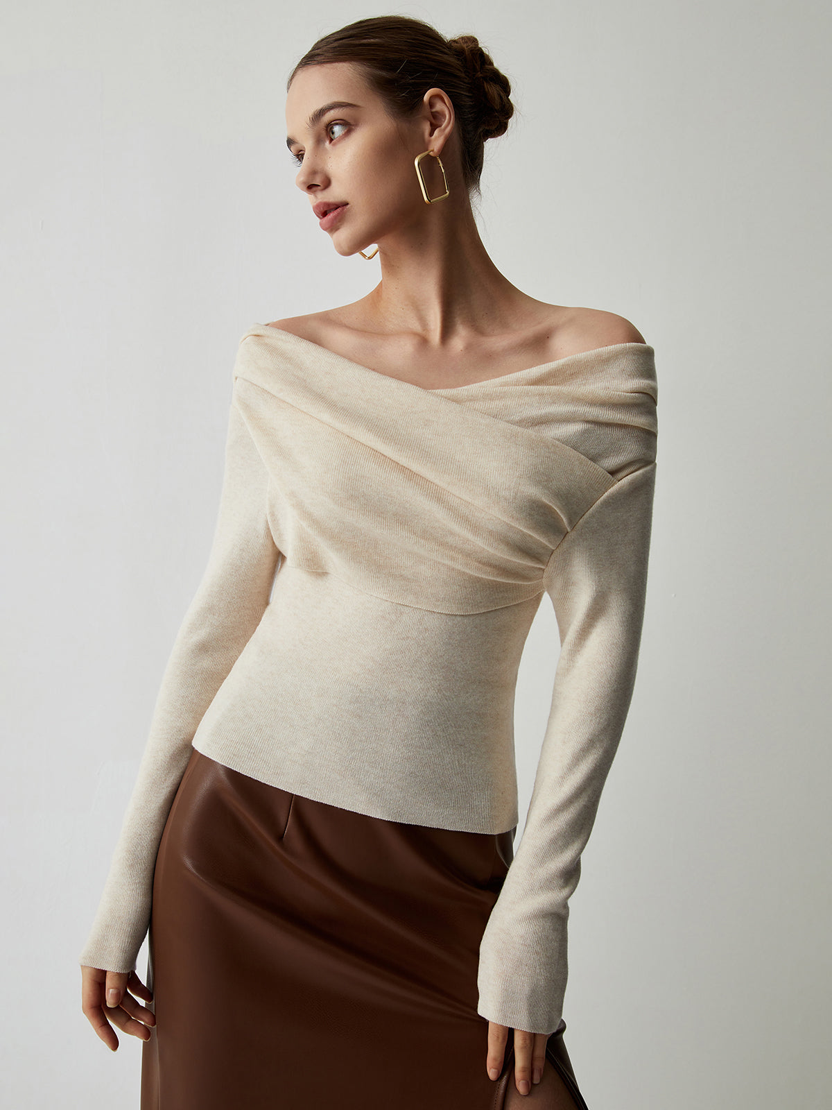 Off Shoulder Wrap Long Sleeve Knit Top Off Shoulder Wrap Long Sleeve Knit Top