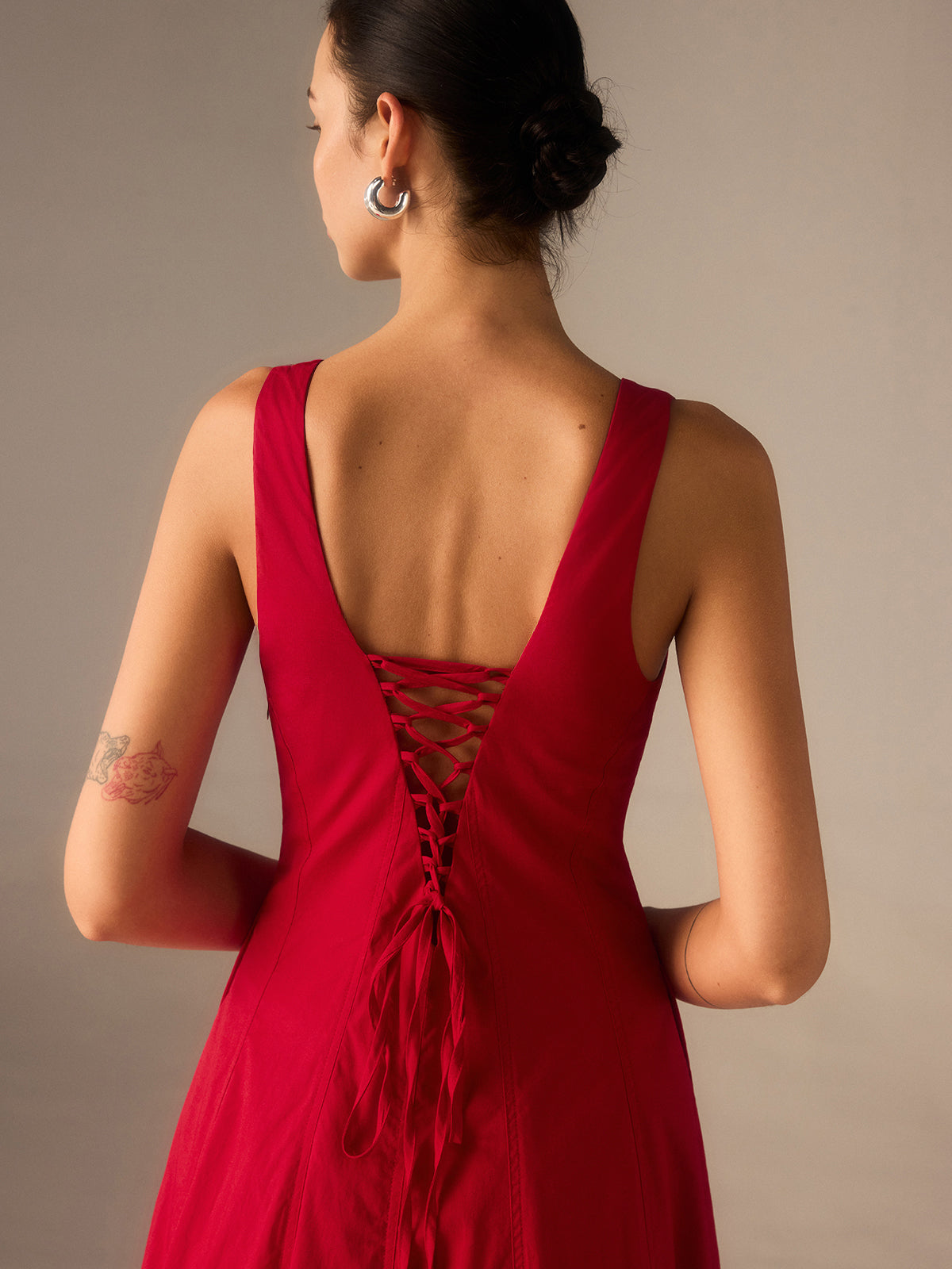 Cotton Maxi Dress with Lace-Up Back Cotton Maxi Dress with Lace-Up Back