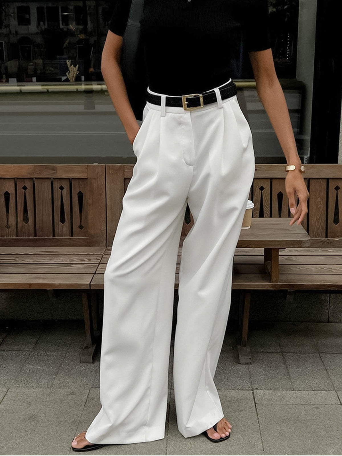 Solid Wide Leg Pants Without Belt Solid Wide Leg Pants Without Belt