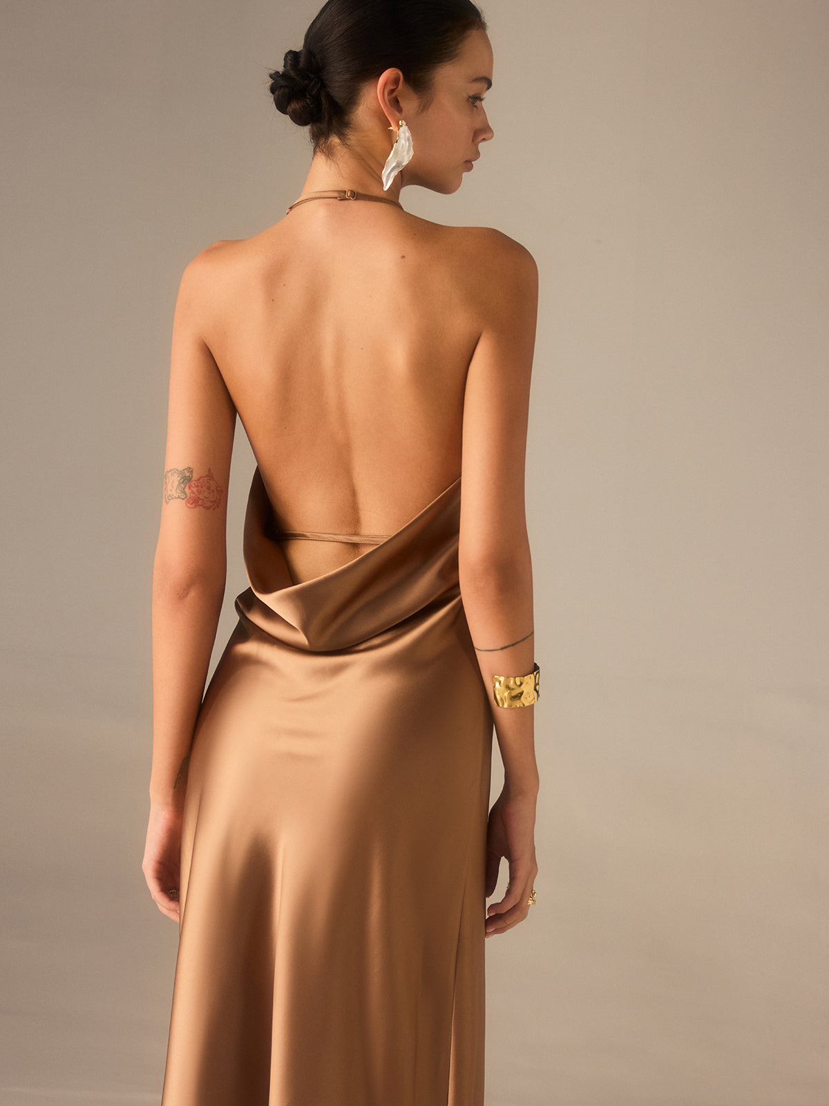 Satin Halter-Neck Backless Maxi Dress Satin Halter-Neck Backless Maxi Dress